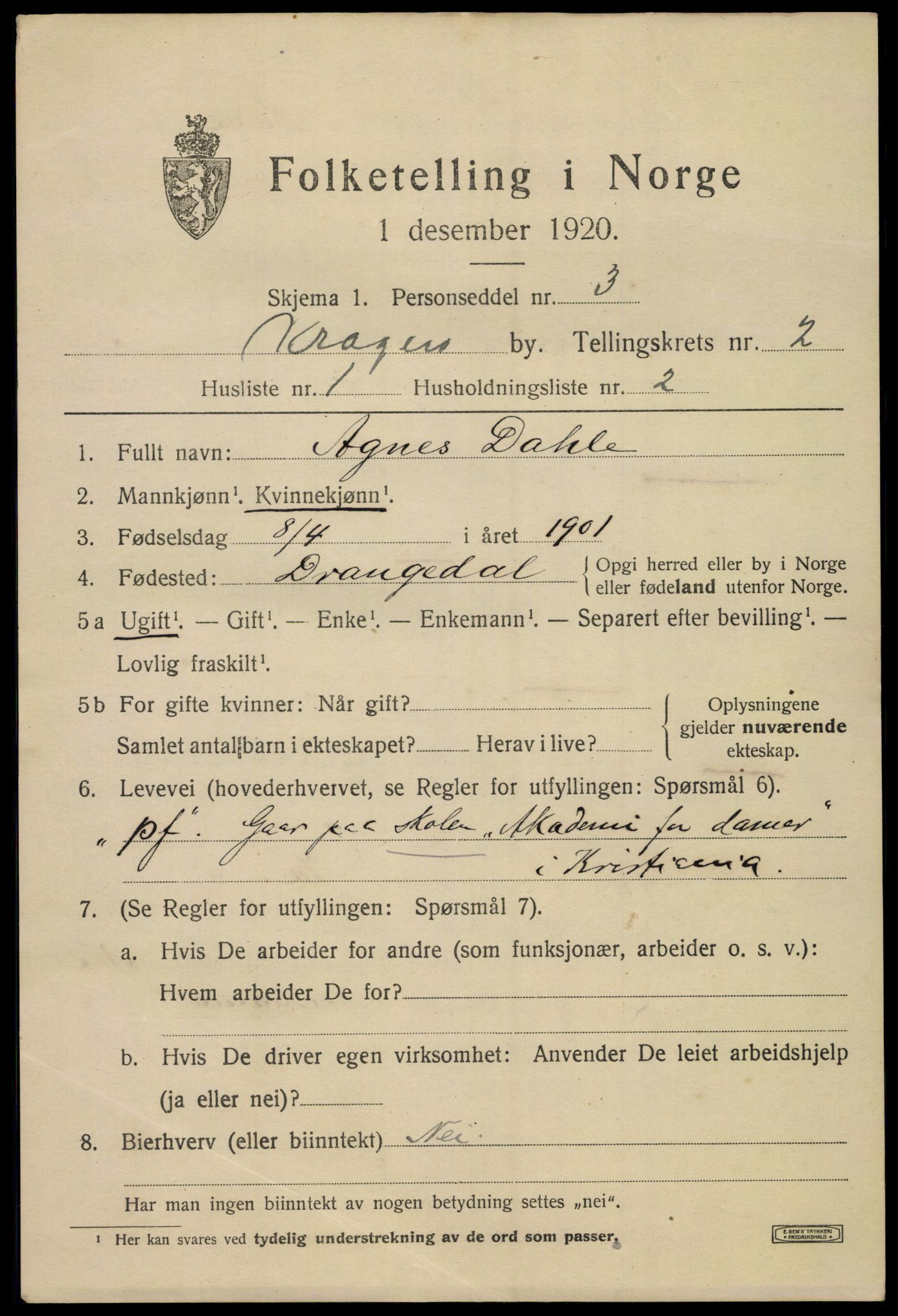 SAKO, Folketelling 1920 for 0801 Kragerø kjøpstad, 1920, s. 5363