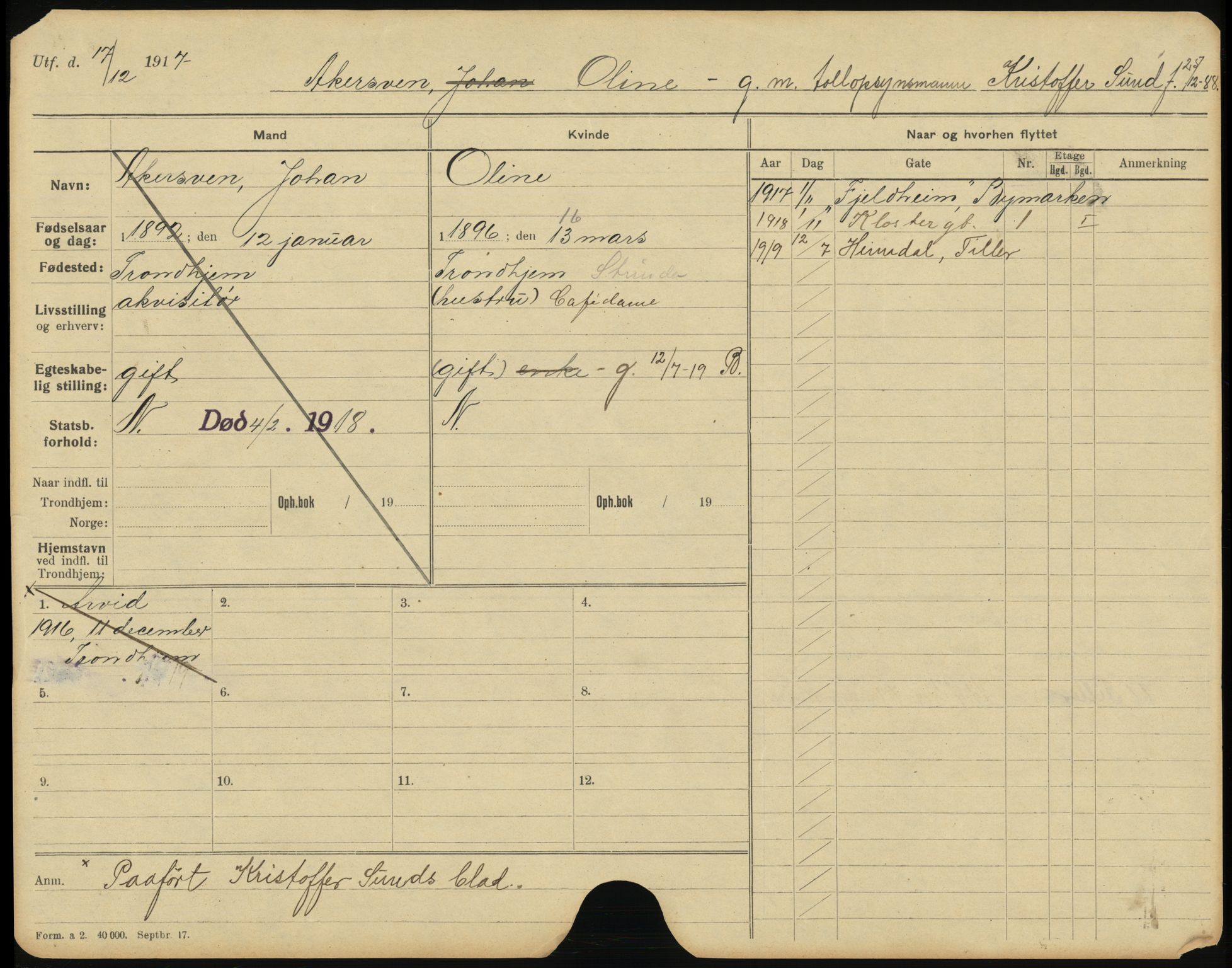 Trondheim folkeregister, AV/SAT-A-1608/1/F/Ff/L0002: Gifte, 1919