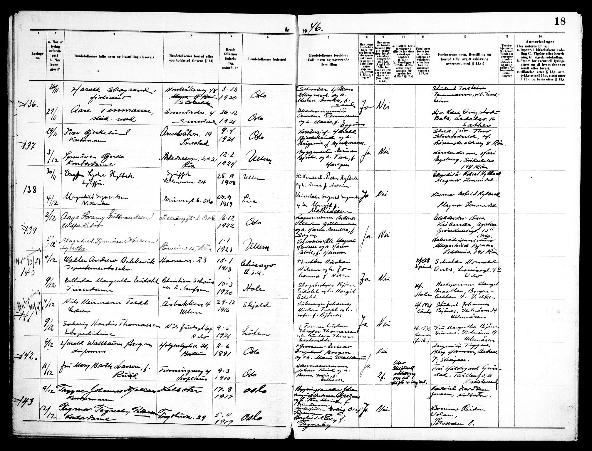 Ullern prestekontor Kirkebøker, AV/SAO-A-10740/H/L0005: Lysningsprotokoll nr. 5, 1946-1951, s. 18