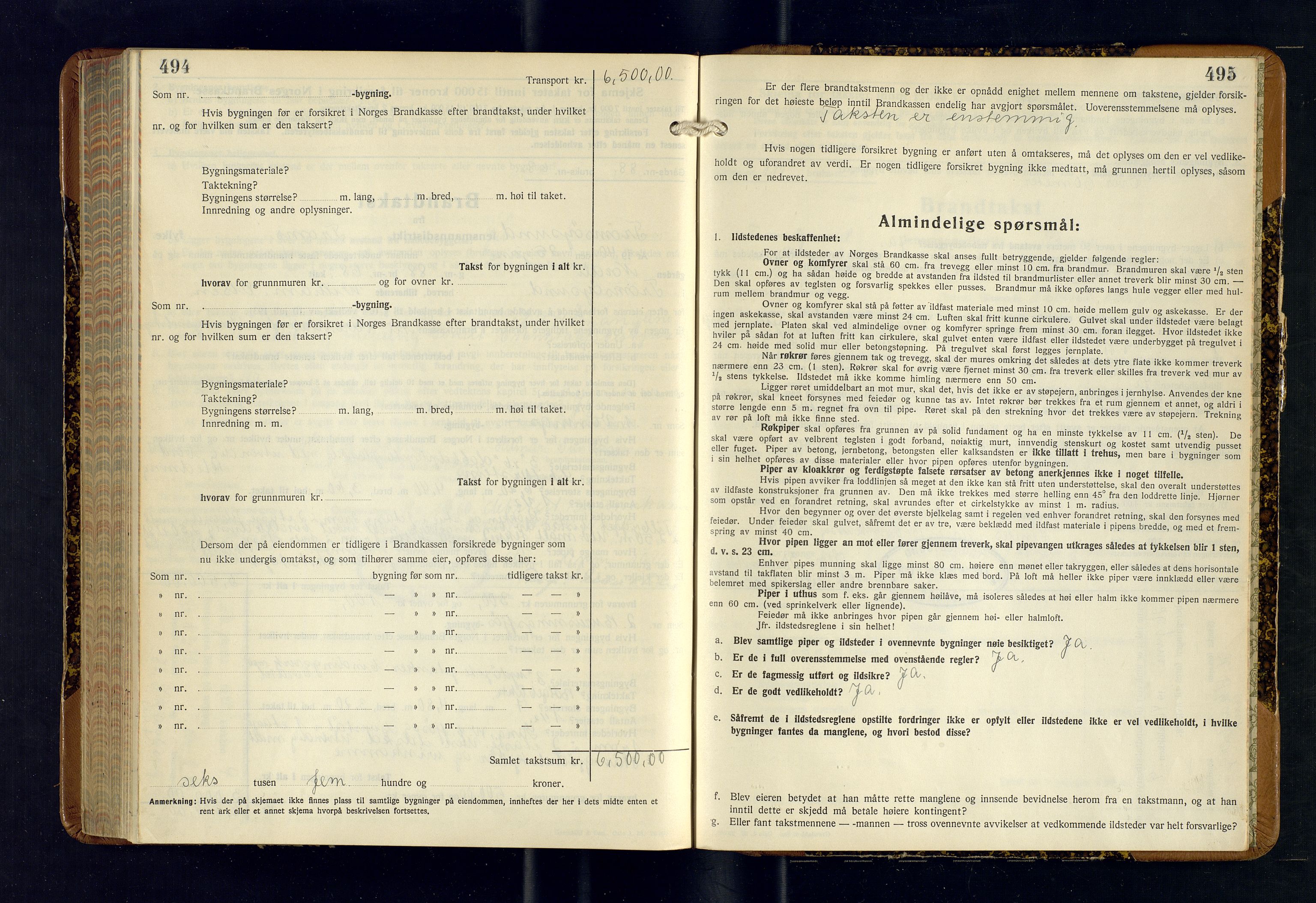 Tromsøysund lensmannskontor, AV/SATØ-SATØ-12/F/Fs/Fsb/L0756: Branntakstprotokoll (S). Med register, 1938-1940, s. 494-495