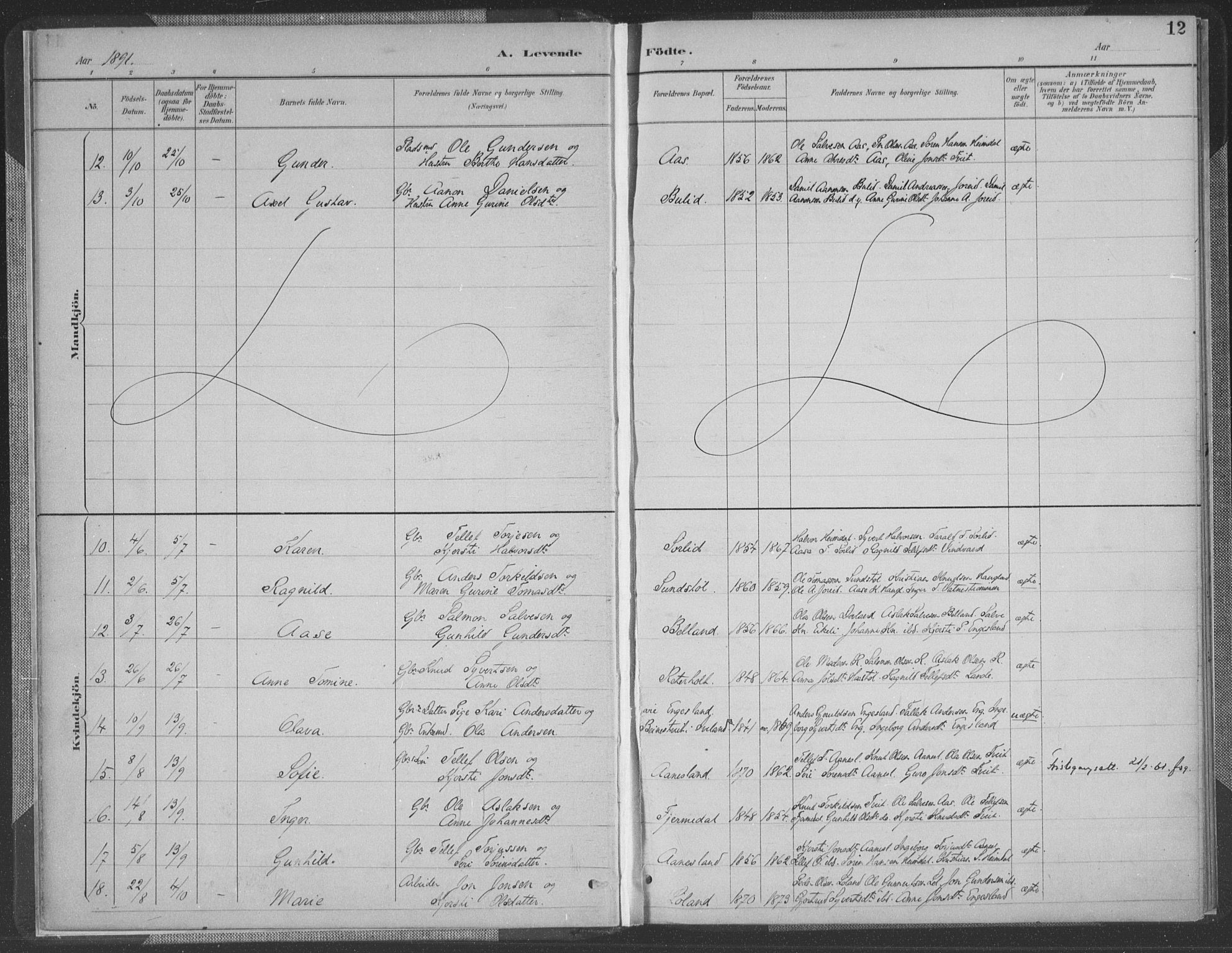 Herefoss sokneprestkontor, AV/SAK-1111-0019/F/Fa/Fab/L0004: Ministerialbok nr. A 4, 1887-1909, s. 12