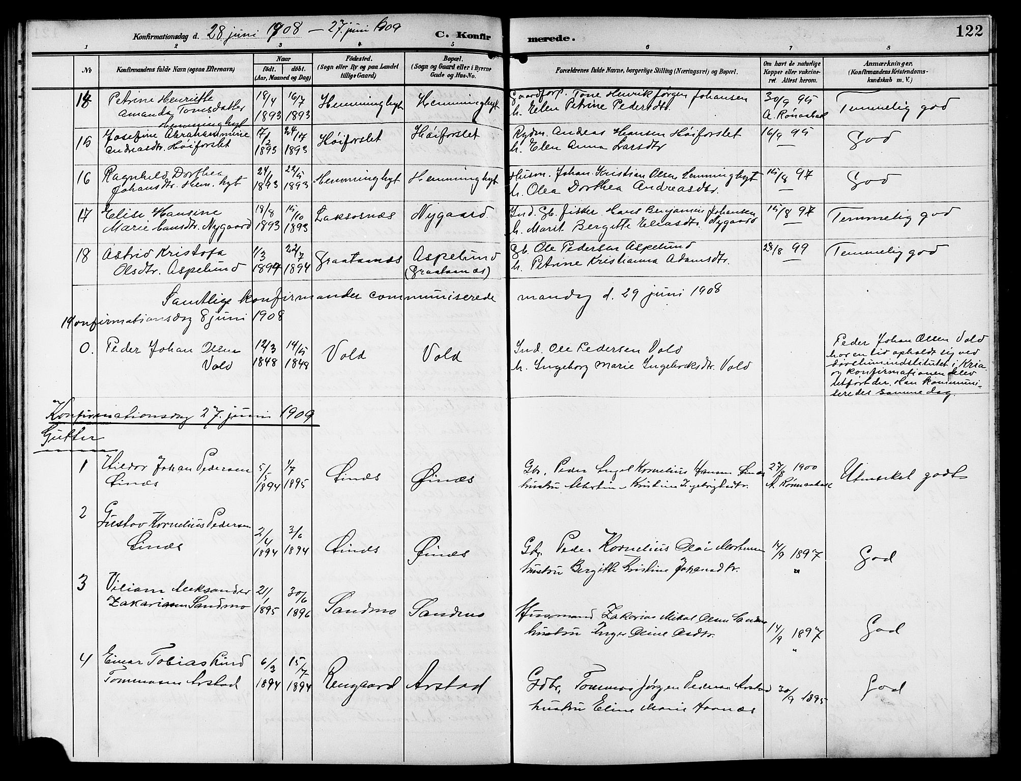 Ministerialprotokoller, klokkerbøker og fødselsregistre - Nordland, SAT/A-1459/846/L0655: Klokkerbok nr. 846C05, 1902-1916, s. 122