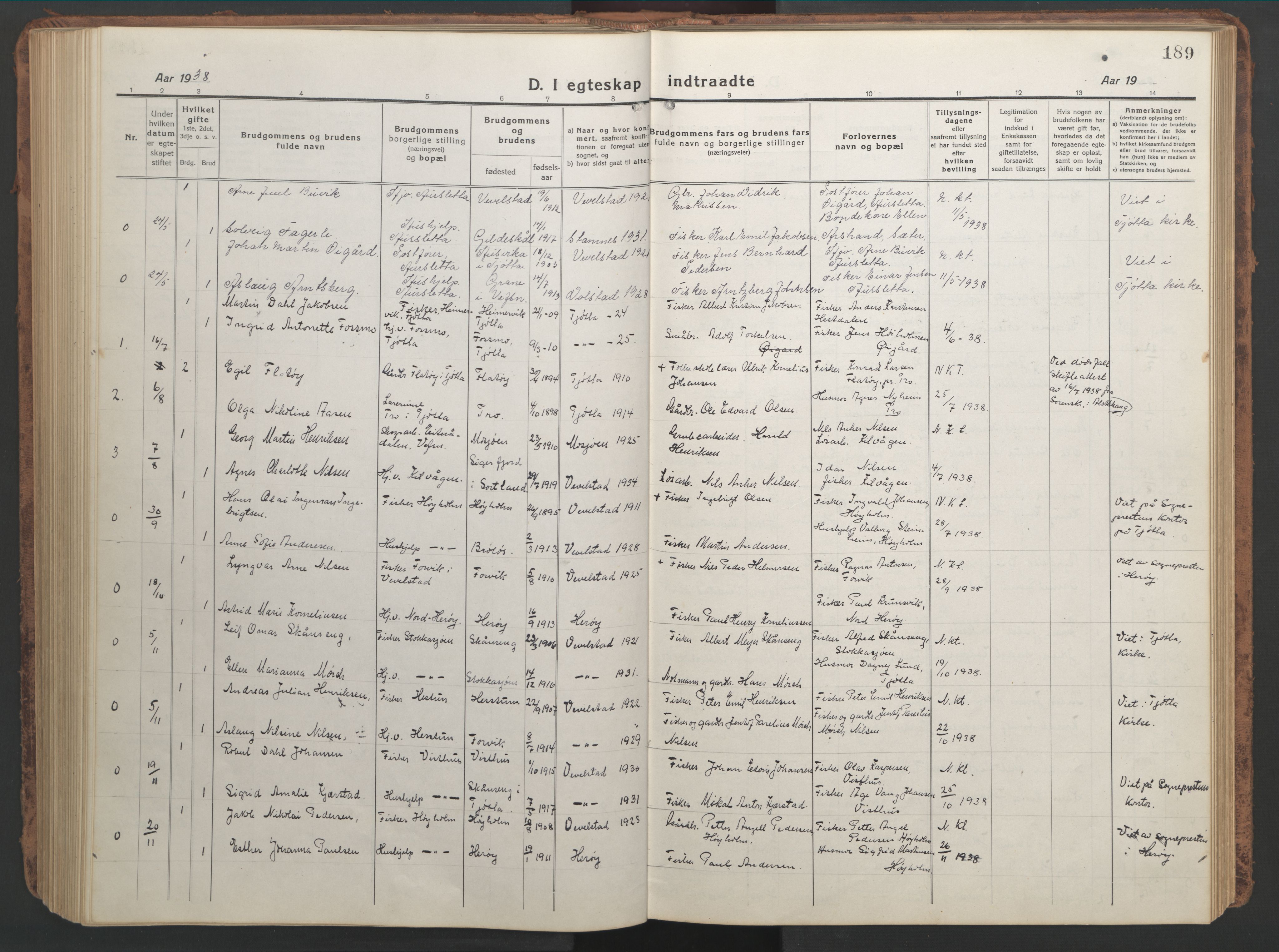 Ministerialprotokoller, klokkerbøker og fødselsregistre - Nordland, AV/SAT-A-1459/819/L0278: Klokkerbok nr. 819C04, 1917-1967, s. 189