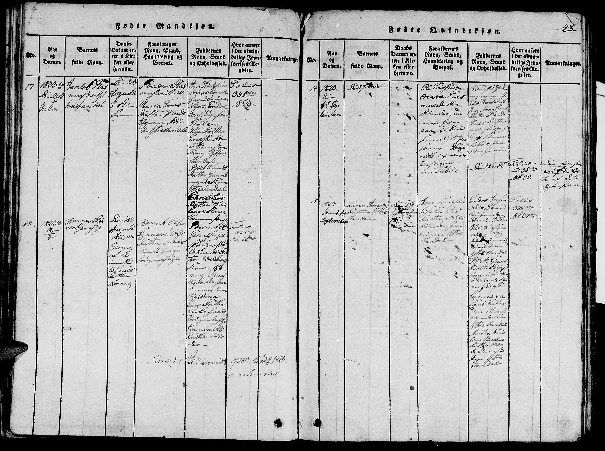 Ministerialprotokoller, klokkerbøker og fødselsregistre - Møre og Romsdal, AV/SAT-A-1454/515/L0207: Ministerialbok nr. 515A03, 1819-1829, s. 43