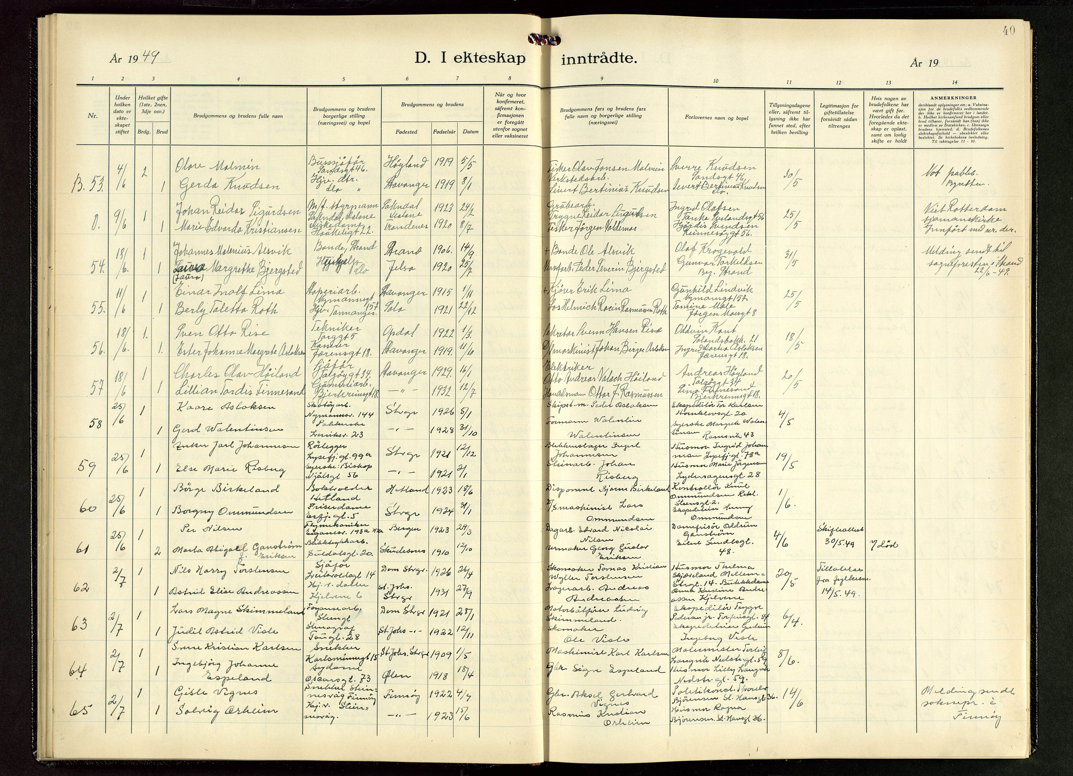 St. Johannes sokneprestkontor, AV/SAST-A-101814/001/30/30BB/L0011: Klokkerbok nr. B 11, 1946-1950, s. 40