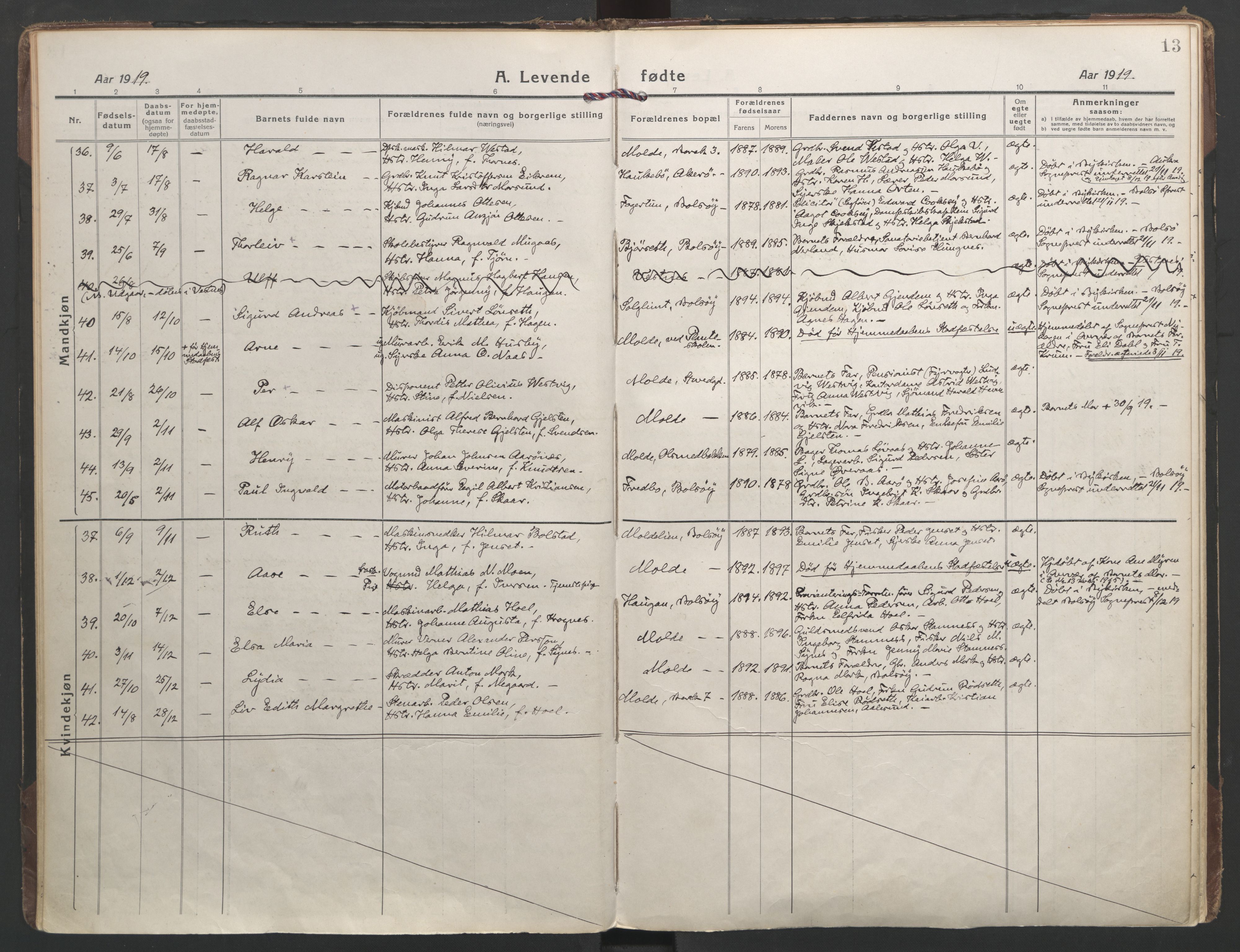 Ministerialprotokoller, klokkerbøker og fødselsregistre - Møre og Romsdal, SAT/A-1454/558/L0696: Ministerialbok nr. 558A10, 1917-1929, s. 13