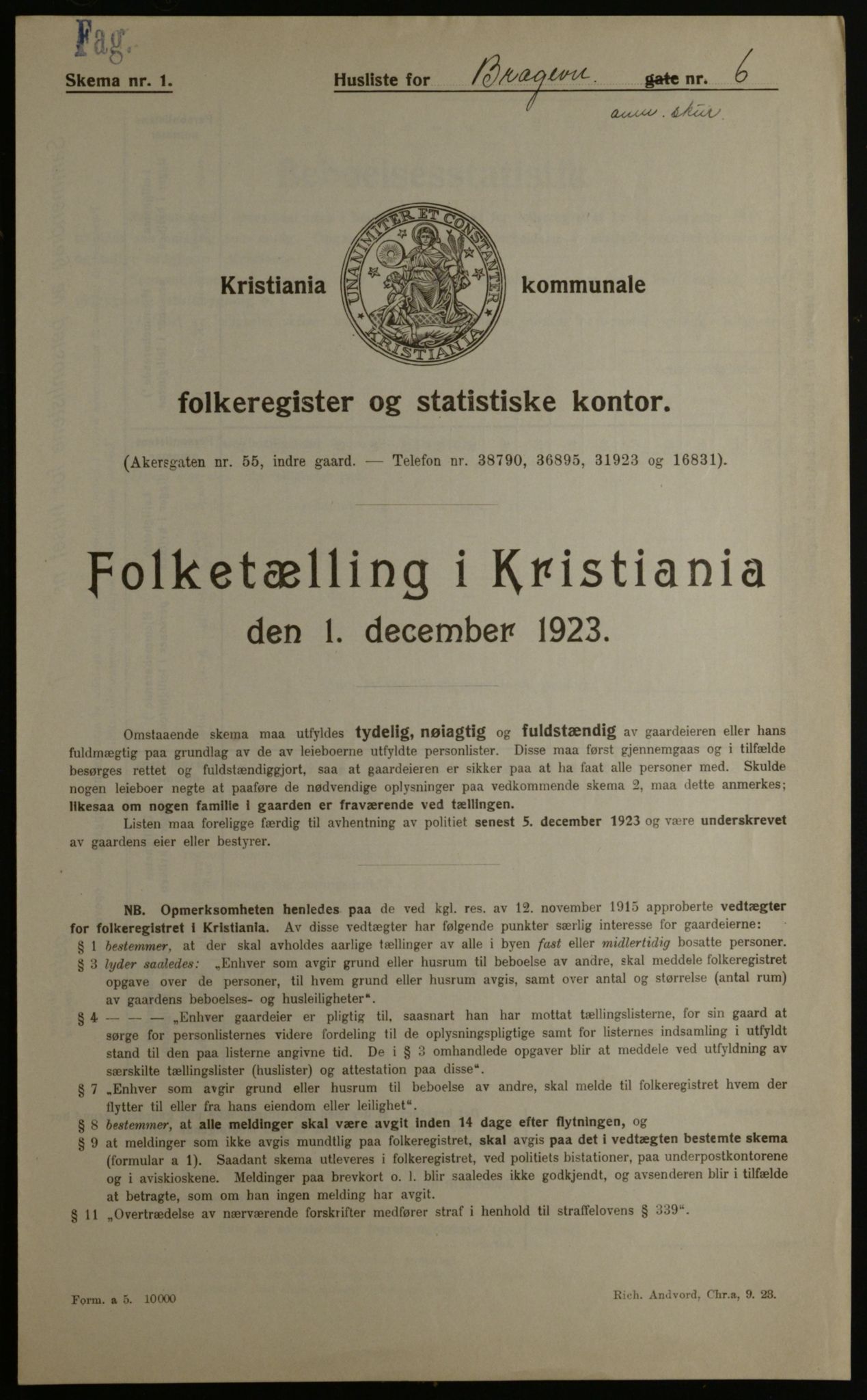 OBA, Kommunal folketelling 1.12.1923 for Kristiania, 1923, s. 9209