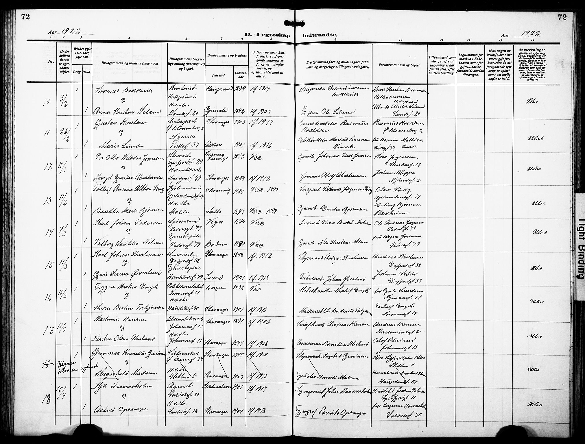 St. Johannes sokneprestkontor, SAST/A-101814/001/30/30BB/L0007: Klokkerbok nr. B 7, 1917-1932, s. 72