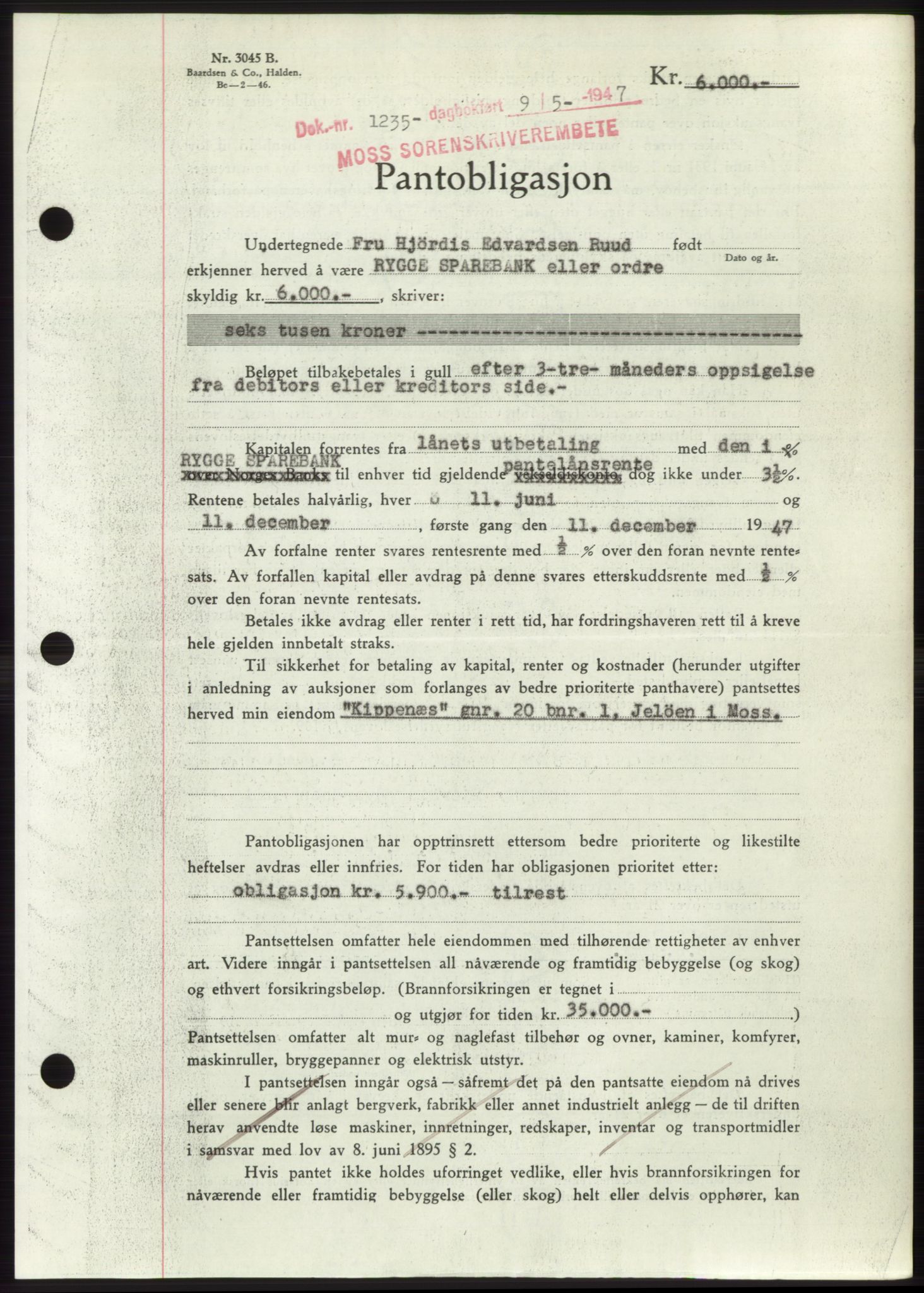 Moss sorenskriveri, SAO/A-10168: Pantebok nr. B17, 1947-1947, Dagboknr: 1235/1947