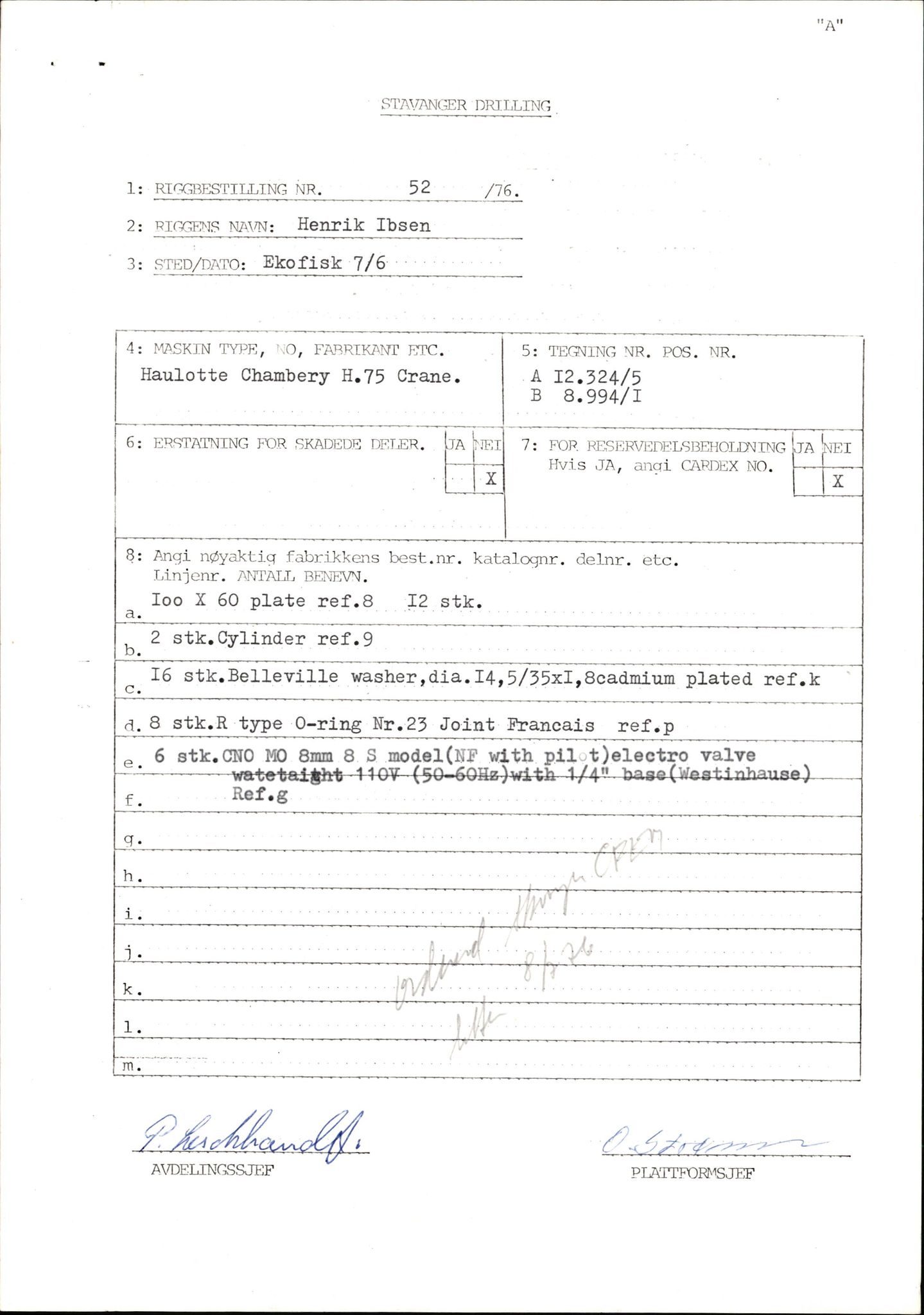 Pa 1503 - Stavanger Drilling AS, AV/SAST-A-101906/2/E/Eb/Eba/L0007: Sak og korrespondanse, 1975-1980