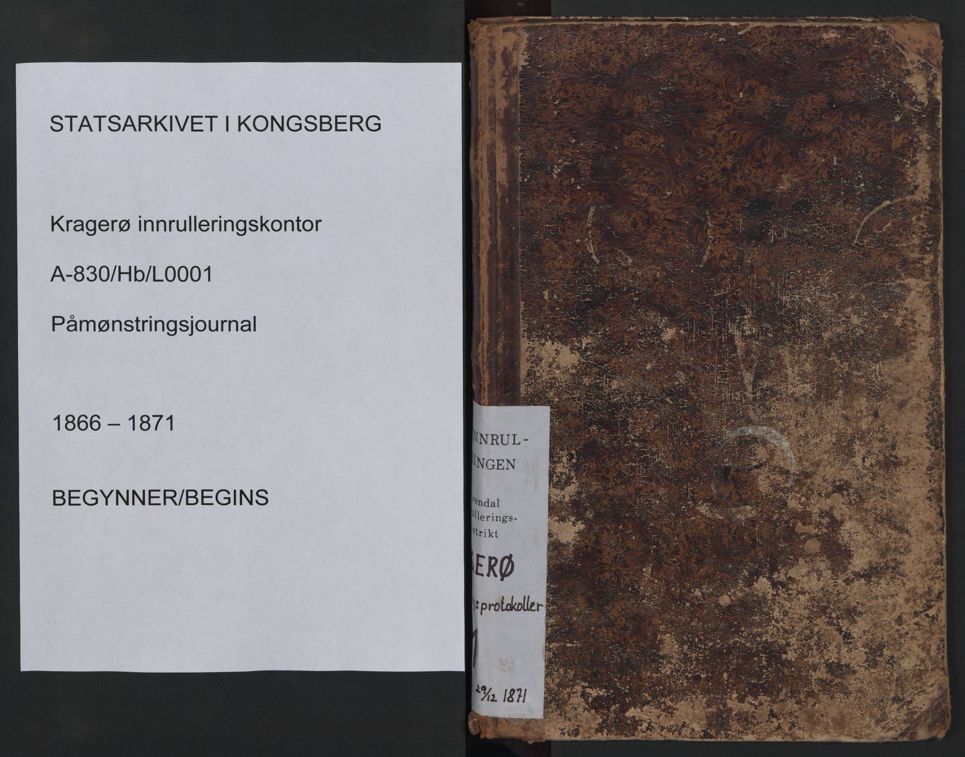 Kragerø innrulleringskontor, SAKO/A-830/H/Hb/L0001: Påmønstringsprotokoll, 1866-1871, s. 1