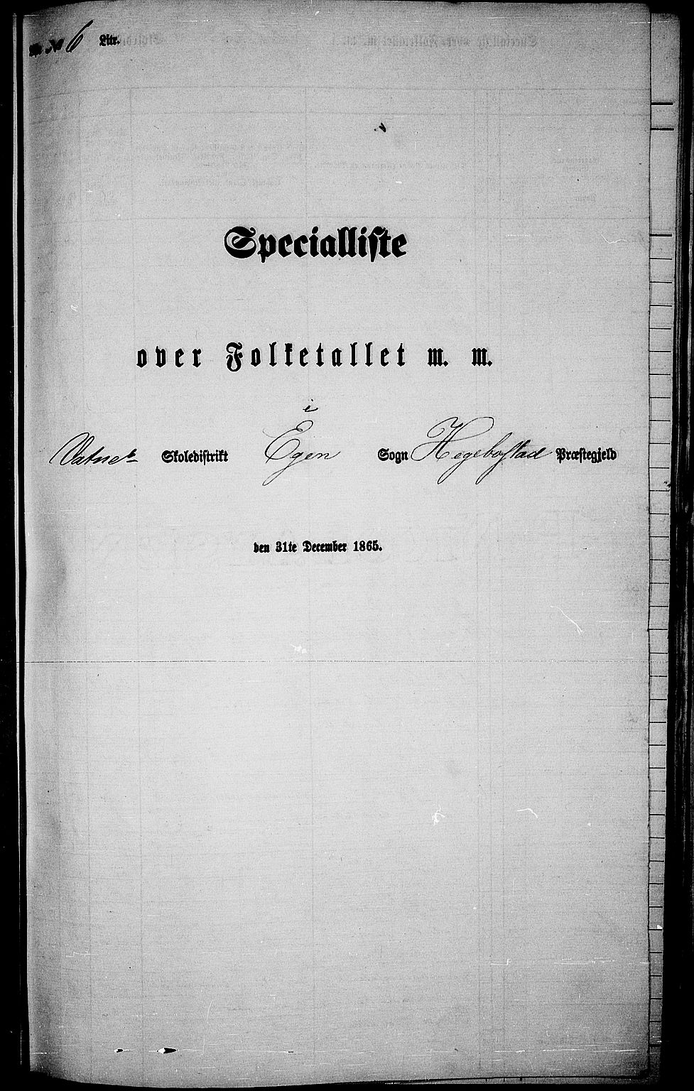 RA, Folketelling 1865 for 1034P Hægebostad prestegjeld, 1865, s. 71
