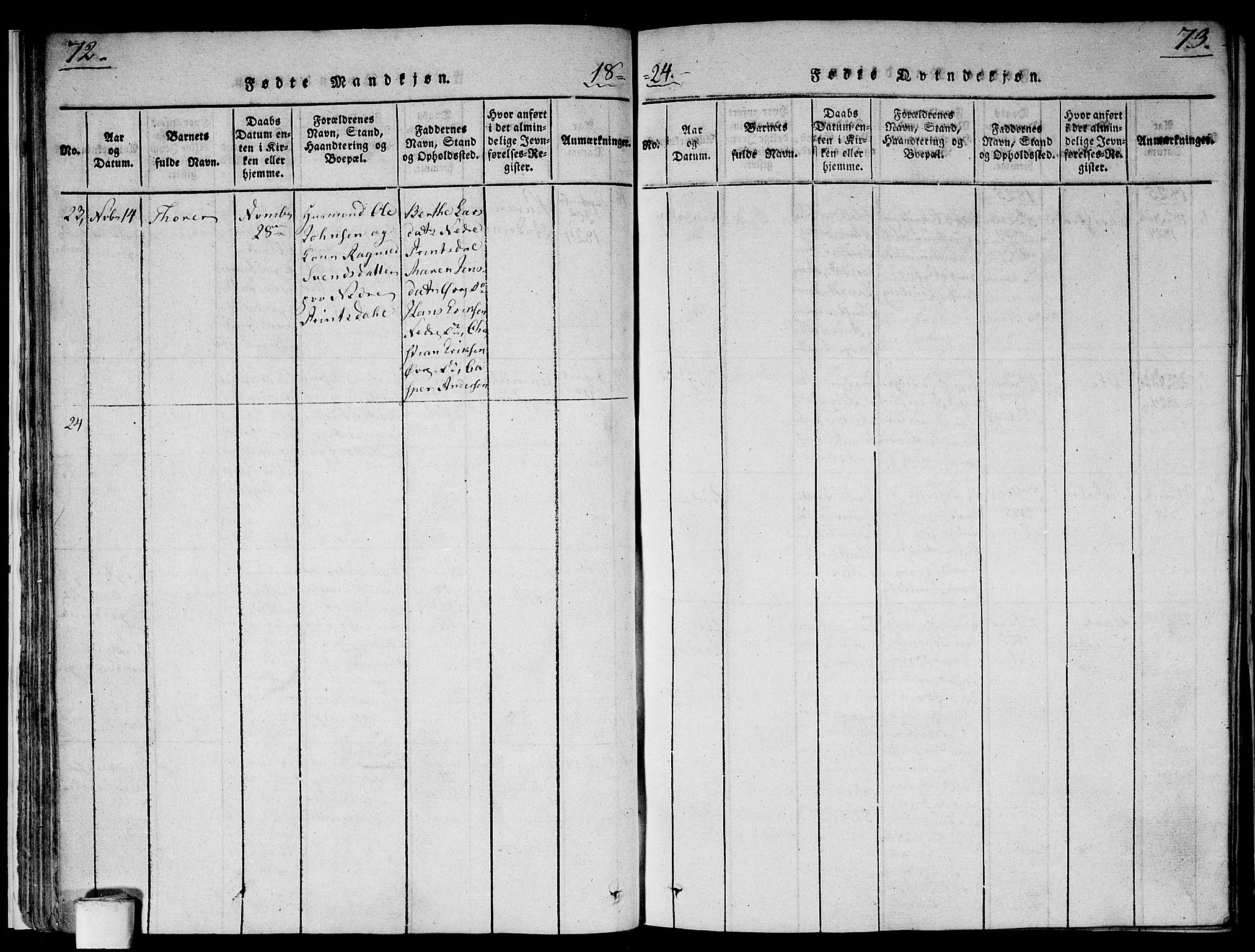 Gamlebyen prestekontor Kirkebøker, SAO/A-10884/F/Fa/L0002: Ministerialbok nr. 2, 1817-1829, s. 72-73