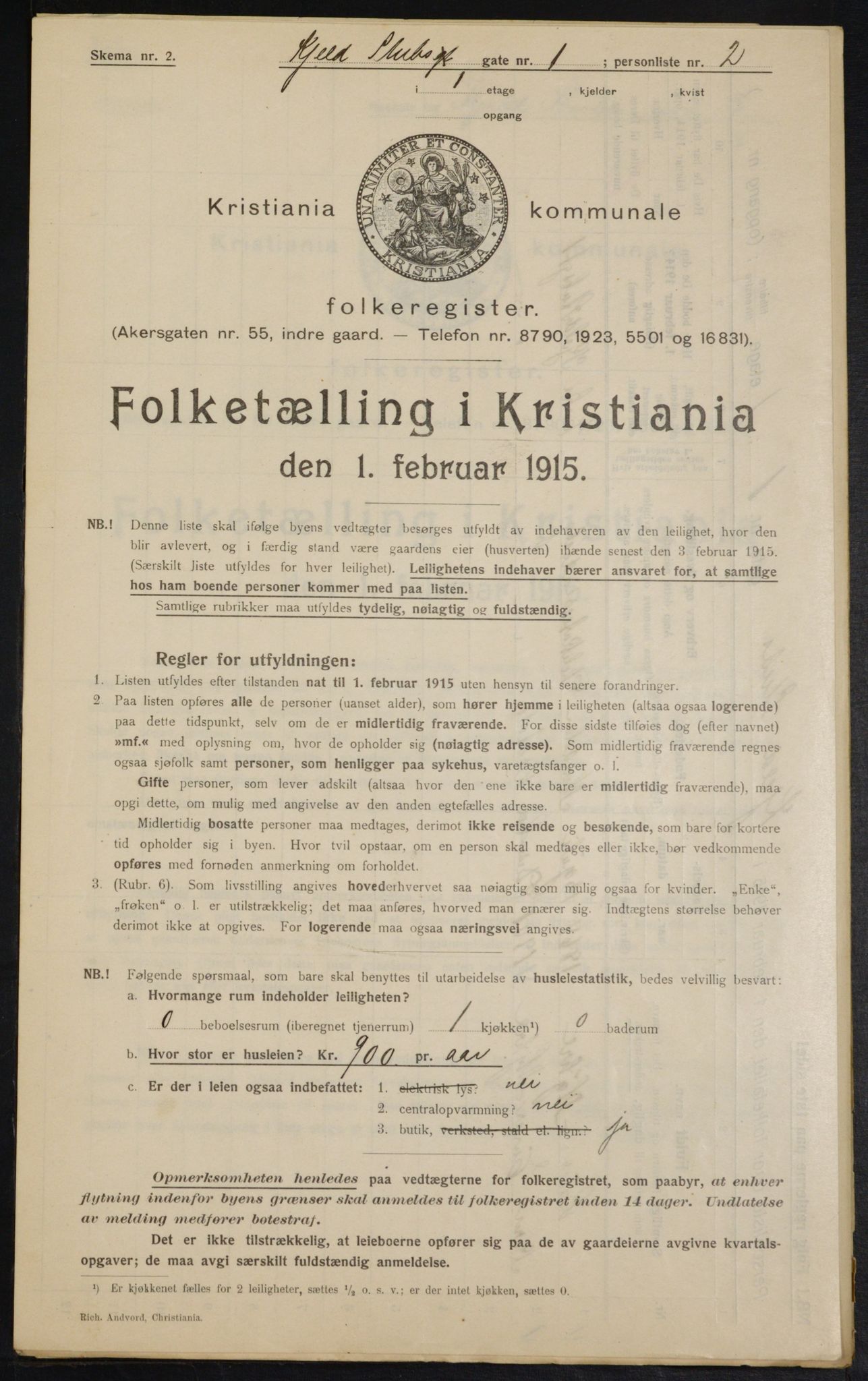 OBA, Kommunal folketelling 1.2.1915 for Kristiania, 1915, s. 51015