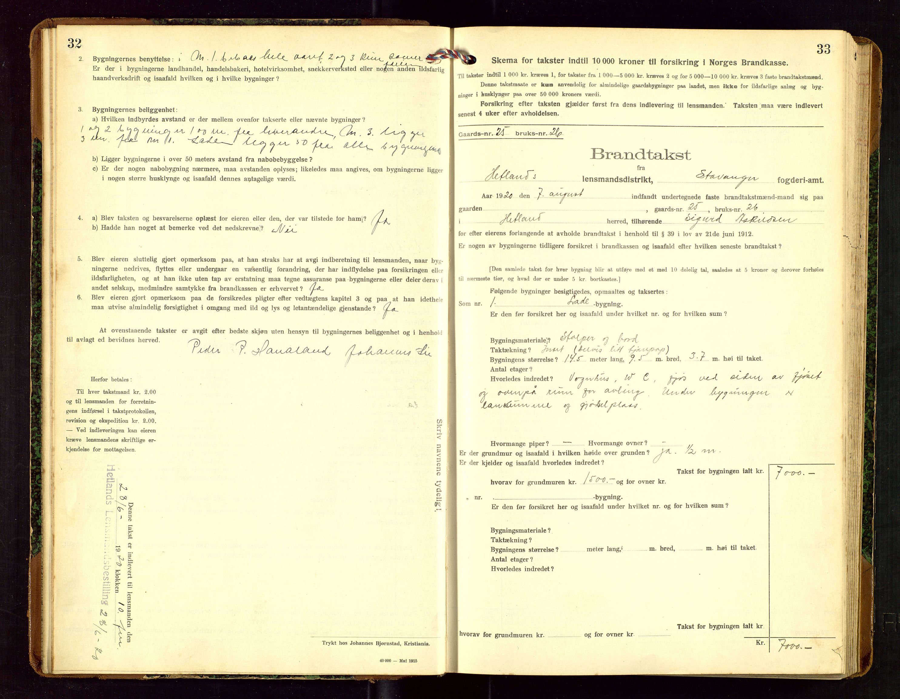 Hetland lensmannskontor, AV/SAST-A-100101/Gob/L0002: "Brandtakstprotokol", 1918-1932, s. 32-33