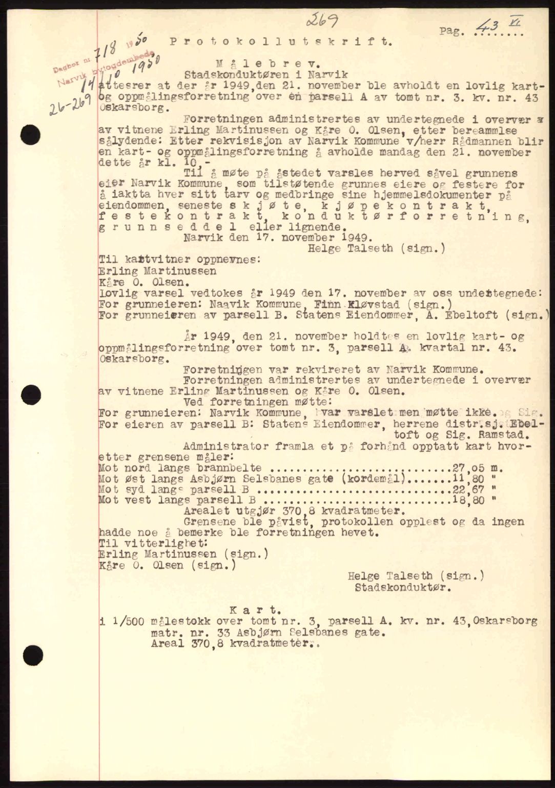 Narvik sorenskriveri, SAT/A-0002/1/2/2C/2Ca: Pantebok nr. A26, 1950-1950, Dagboknr: 718/1950