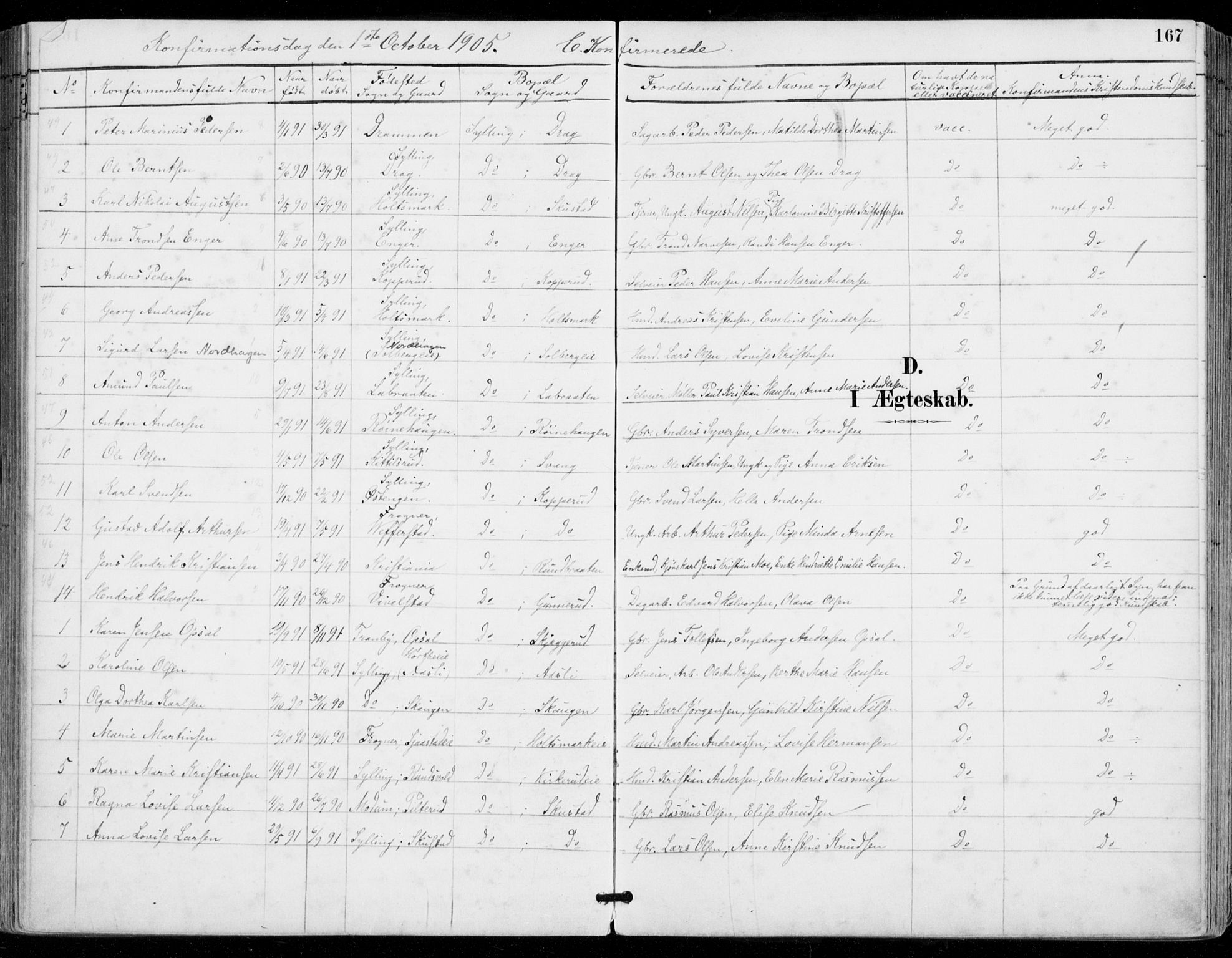 Sylling kirkebøker, AV/SAKO-A-247/F/Fa/L0001: Ministerialbok nr. 1, 1883-1910, s. 167