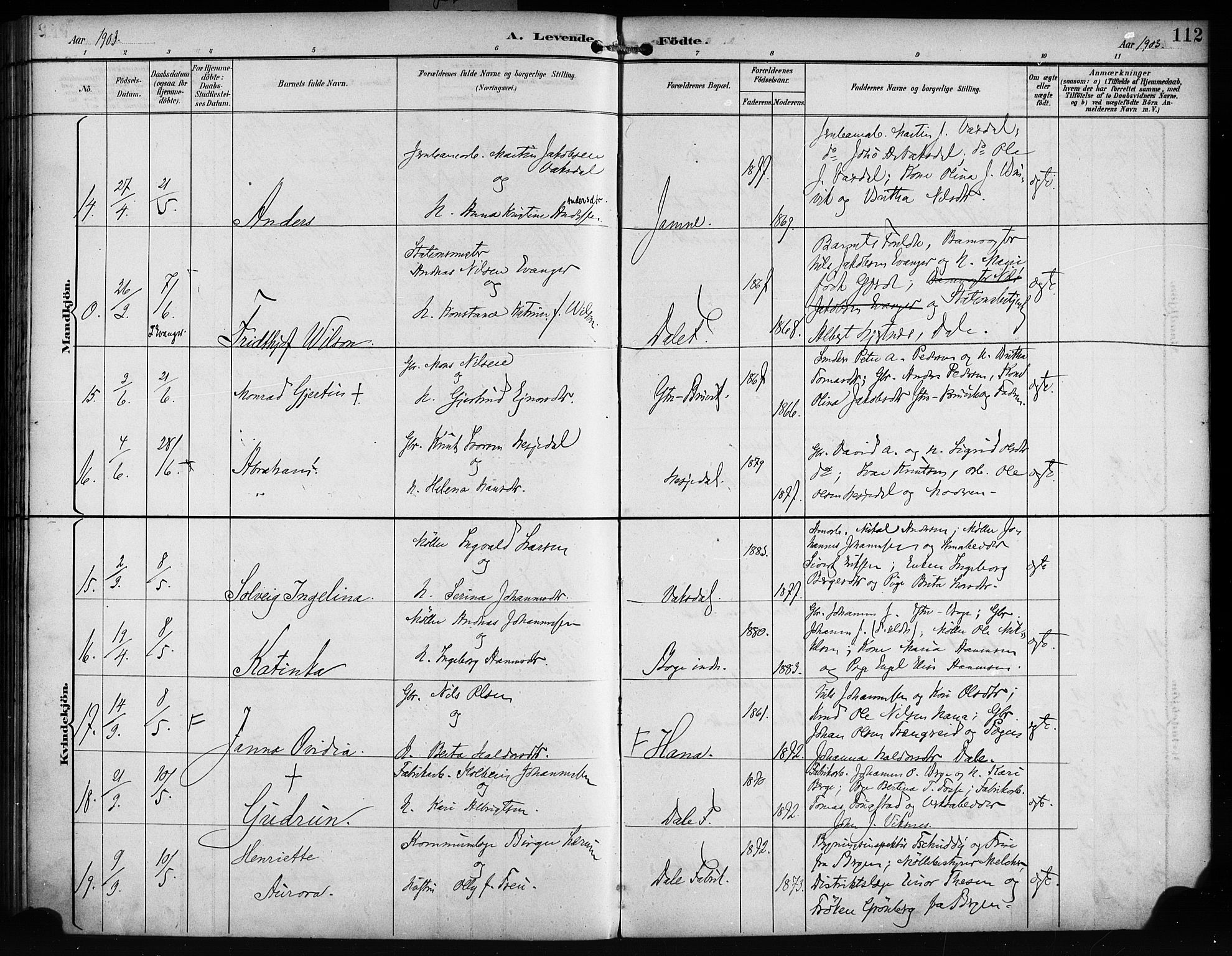 Bruvik Sokneprestembete, AV/SAB-A-74701/H/Haa: Ministerialbok nr. B 2, 1893-1903, s. 112