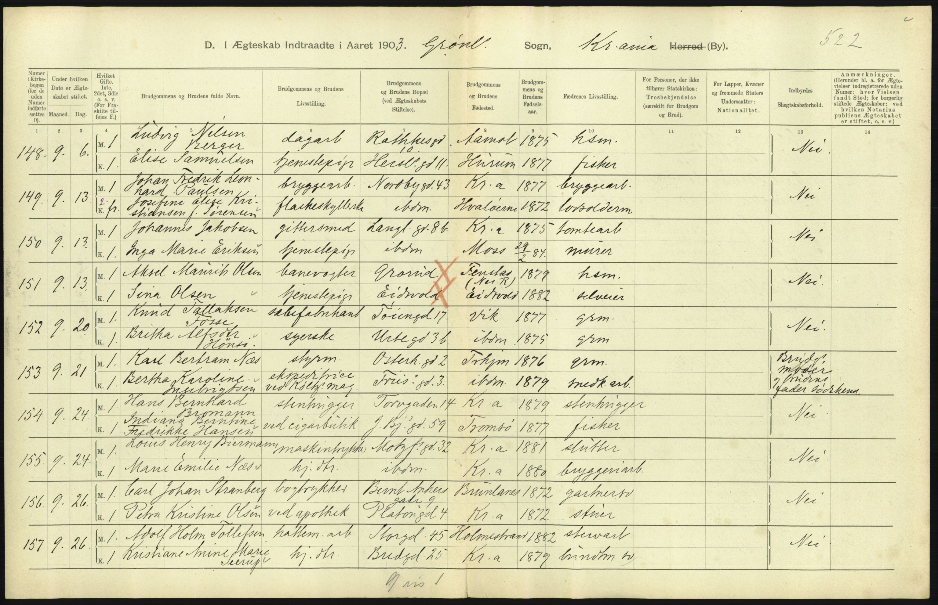 Statistisk sentralbyrå, Sosiodemografiske emner, Befolkning, AV/RA-S-2228/D/Df/Dfa/Dfaa/L0004: Kristiania: Gifte, døde, 1903, s. 445