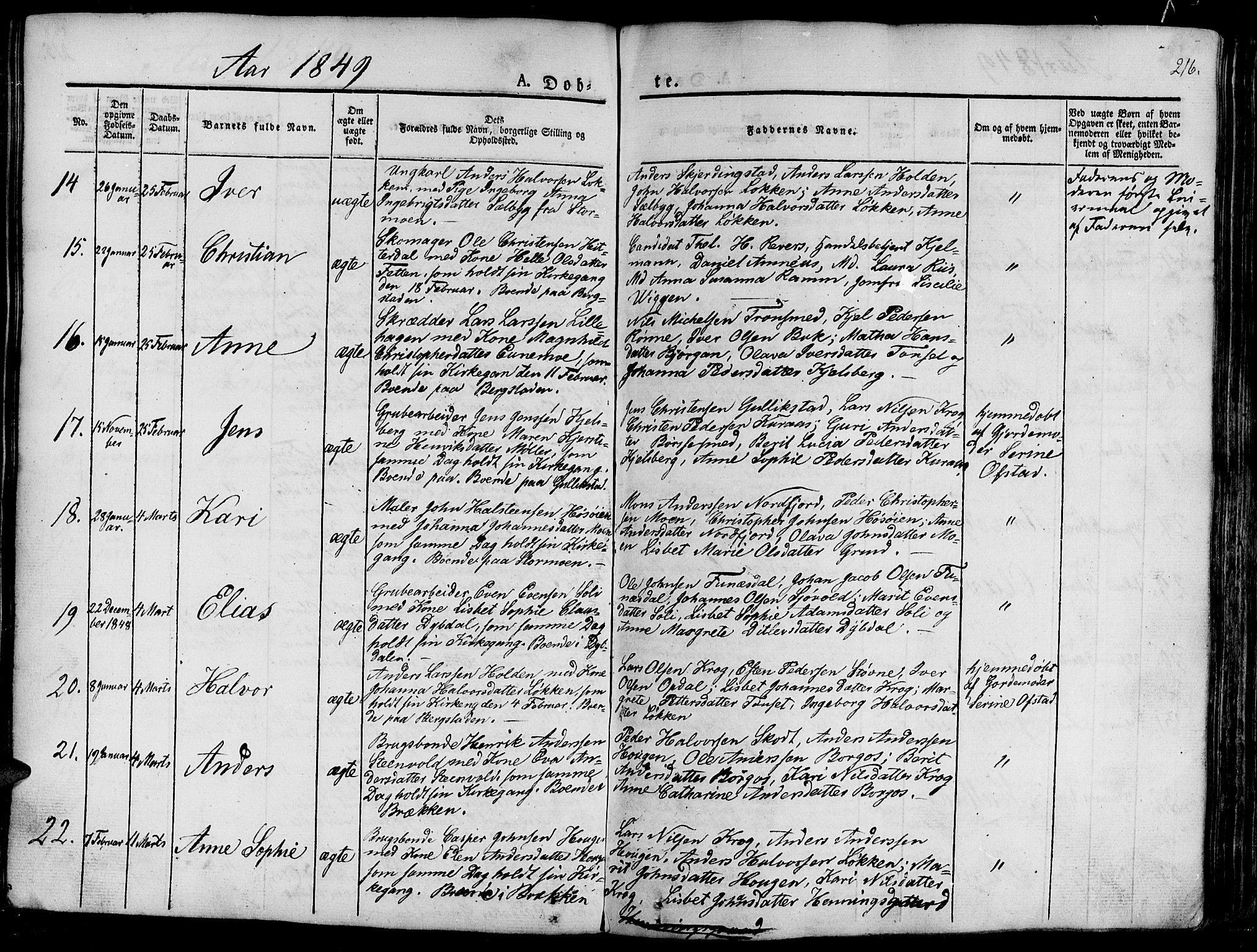 Ministerialprotokoller, klokkerbøker og fødselsregistre - Sør-Trøndelag, AV/SAT-A-1456/681/L0938: Klokkerbok nr. 681C02, 1829-1879, s. 216