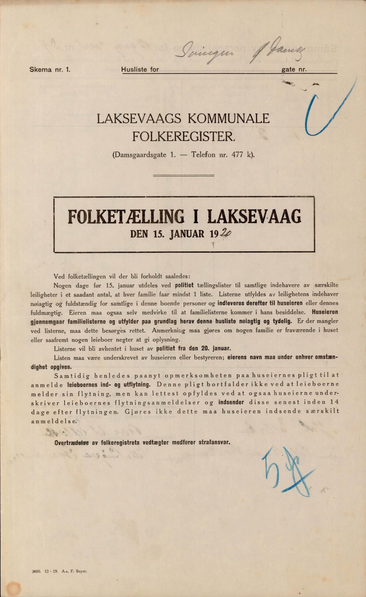 Laksevåg kommune. Folkeregisteret, BBA/A-1586/E/Ea/L0001: Folketellingskjema 1920, 1920, s. 1591