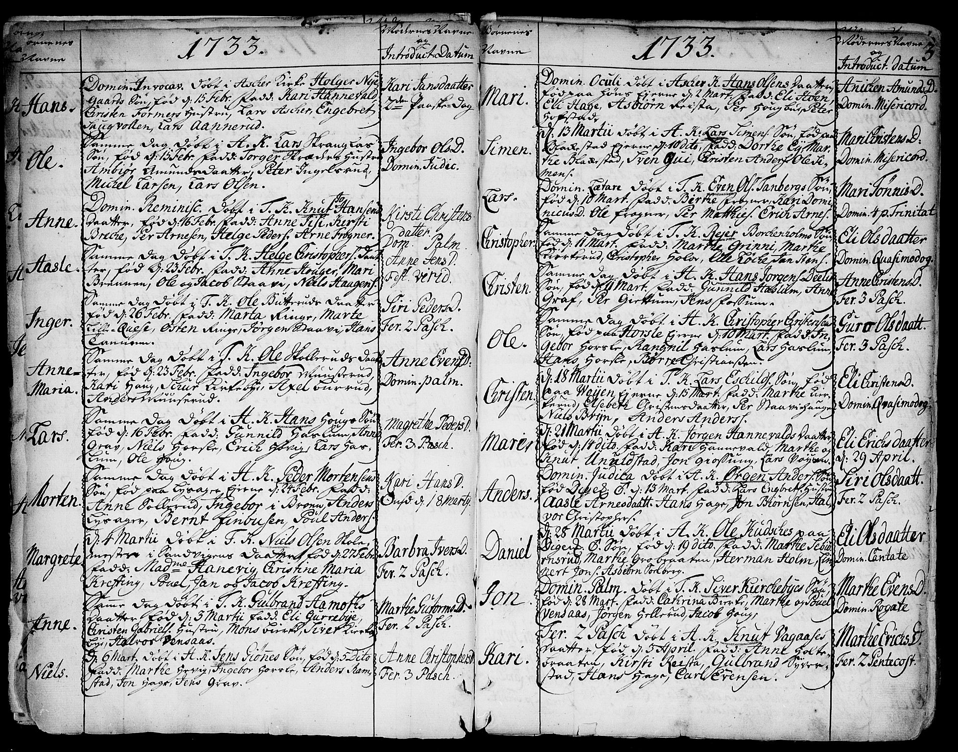 Asker prestekontor Kirkebøker, SAO/A-10256a/F/Fa/L0002: Ministerialbok nr. I 2, 1733-1766, s. 3