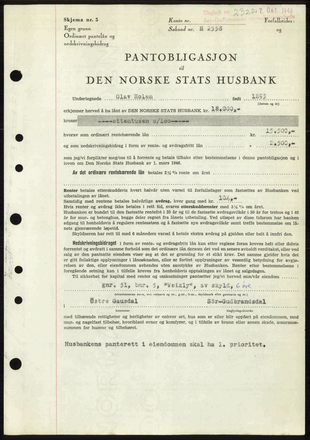 Sør-Gudbrandsdal tingrett, SAH/TING-004/H/Hb/Hbe/L0003: Pantebok nr. B3, 1943-1948, Dagboknr: 2322/1948