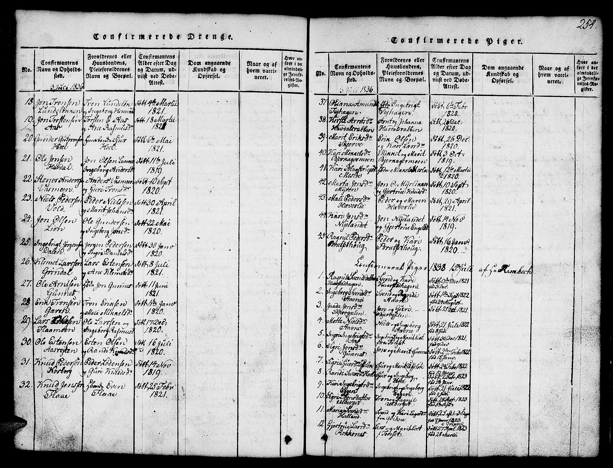 Ministerialprotokoller, klokkerbøker og fødselsregistre - Sør-Trøndelag, AV/SAT-A-1456/674/L0874: Klokkerbok nr. 674C01, 1816-1860, s. 254