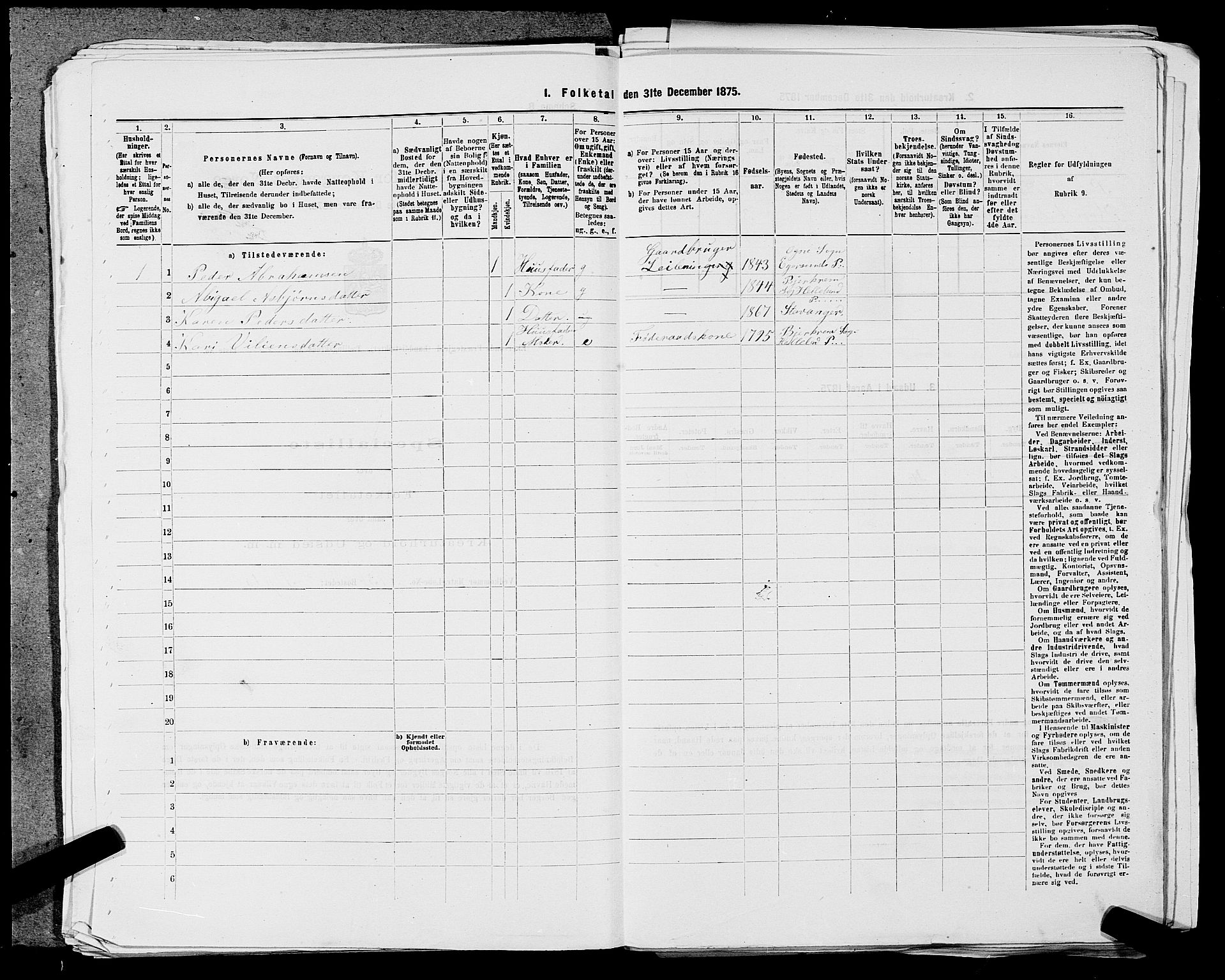 SAST, Folketelling 1875 for 1116L Eigersund prestegjeld, Eigersund landsokn og Ogna sokn, 1875, s. 1263