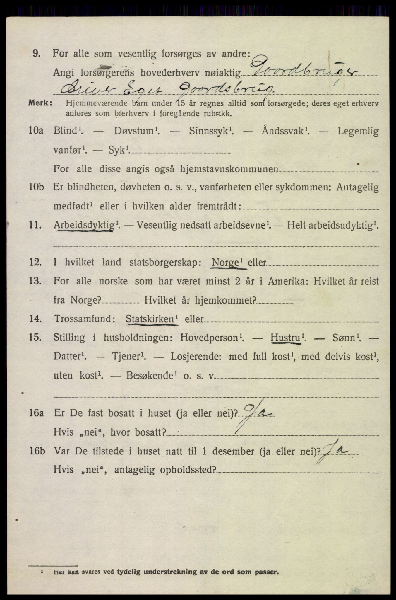 SAK, Folketelling 1920 for 1012 Oddernes herred, 1920, s. 3012