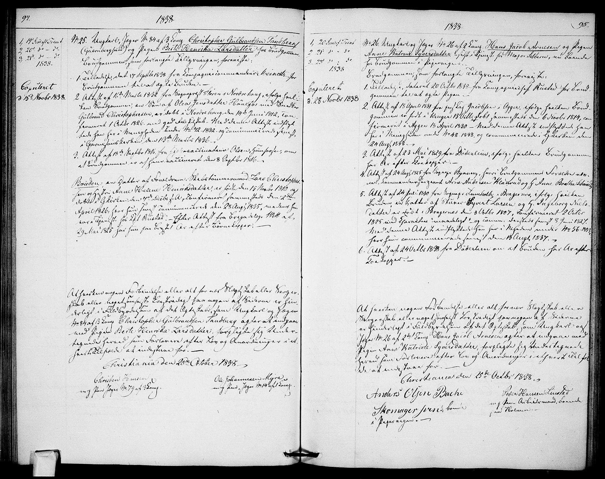 Garnisonsmenigheten Kirkebøker, SAO/A-10846/H/Ha/L0003: Lysningsprotokoll nr. I 3, 1835-1840, s. 94-95