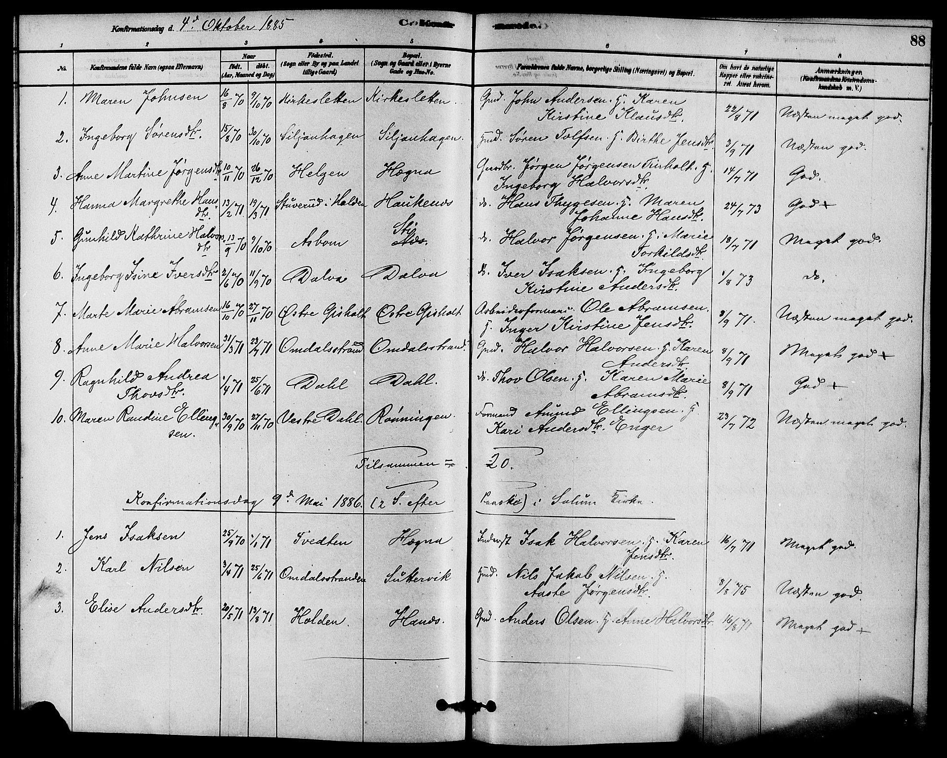 Solum kirkebøker, AV/SAKO-A-306/F/Fb/L0001: Ministerialbok nr. II 1, 1877-1892, s. 88