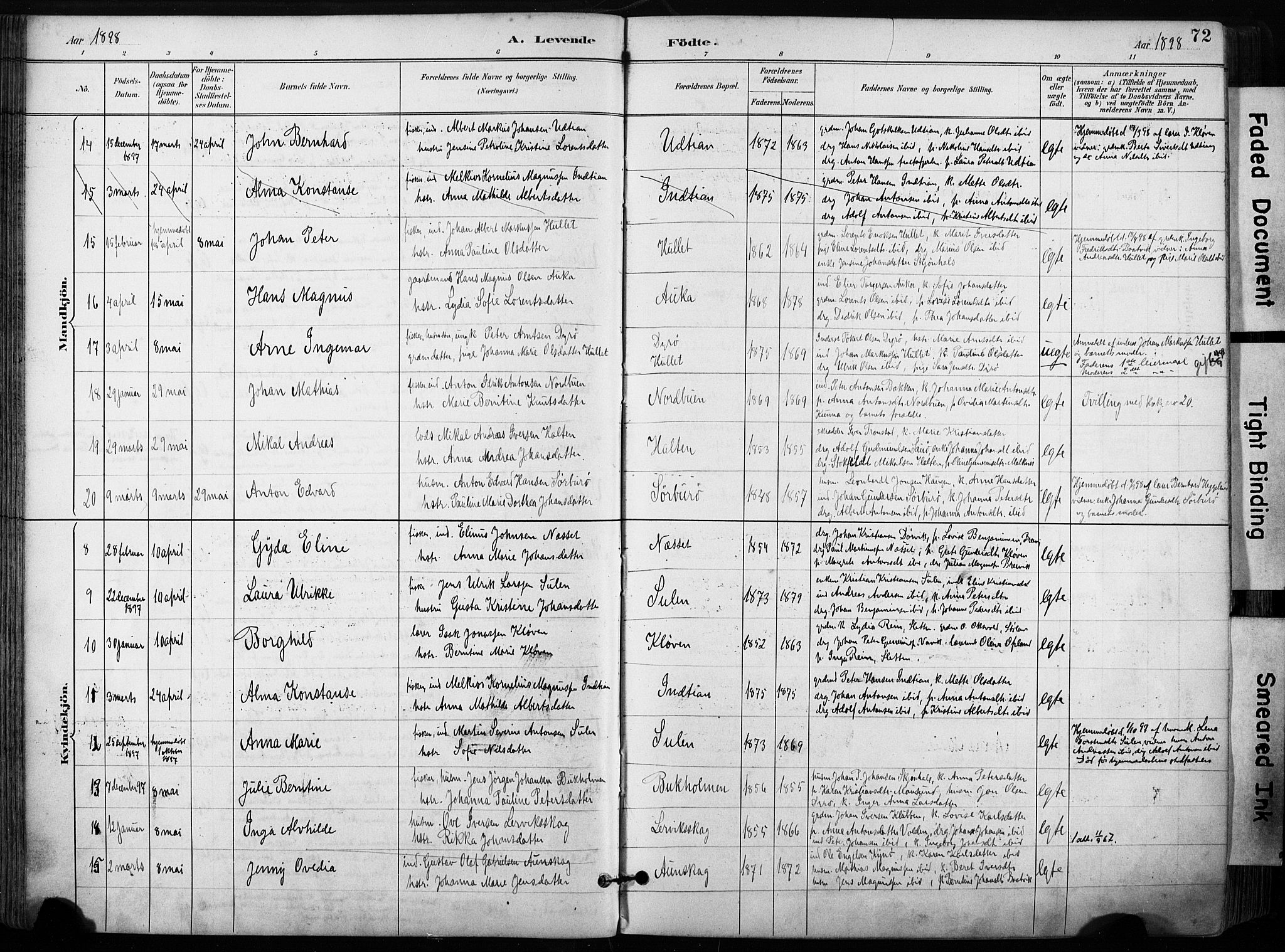 Ministerialprotokoller, klokkerbøker og fødselsregistre - Sør-Trøndelag, AV/SAT-A-1456/640/L0579: Ministerialbok nr. 640A04, 1889-1902, s. 72