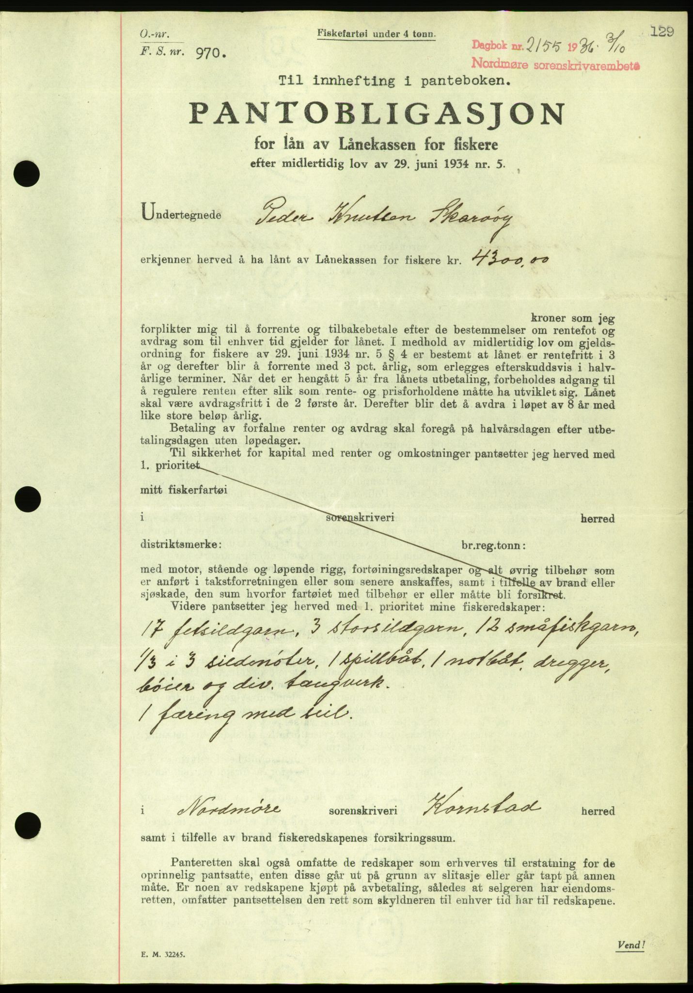 Nordmøre sorenskriveri, AV/SAT-A-4132/1/2/2Ca/L0090: Pantebok nr. B80, 1936-1937, Dagboknr: 2155/1936