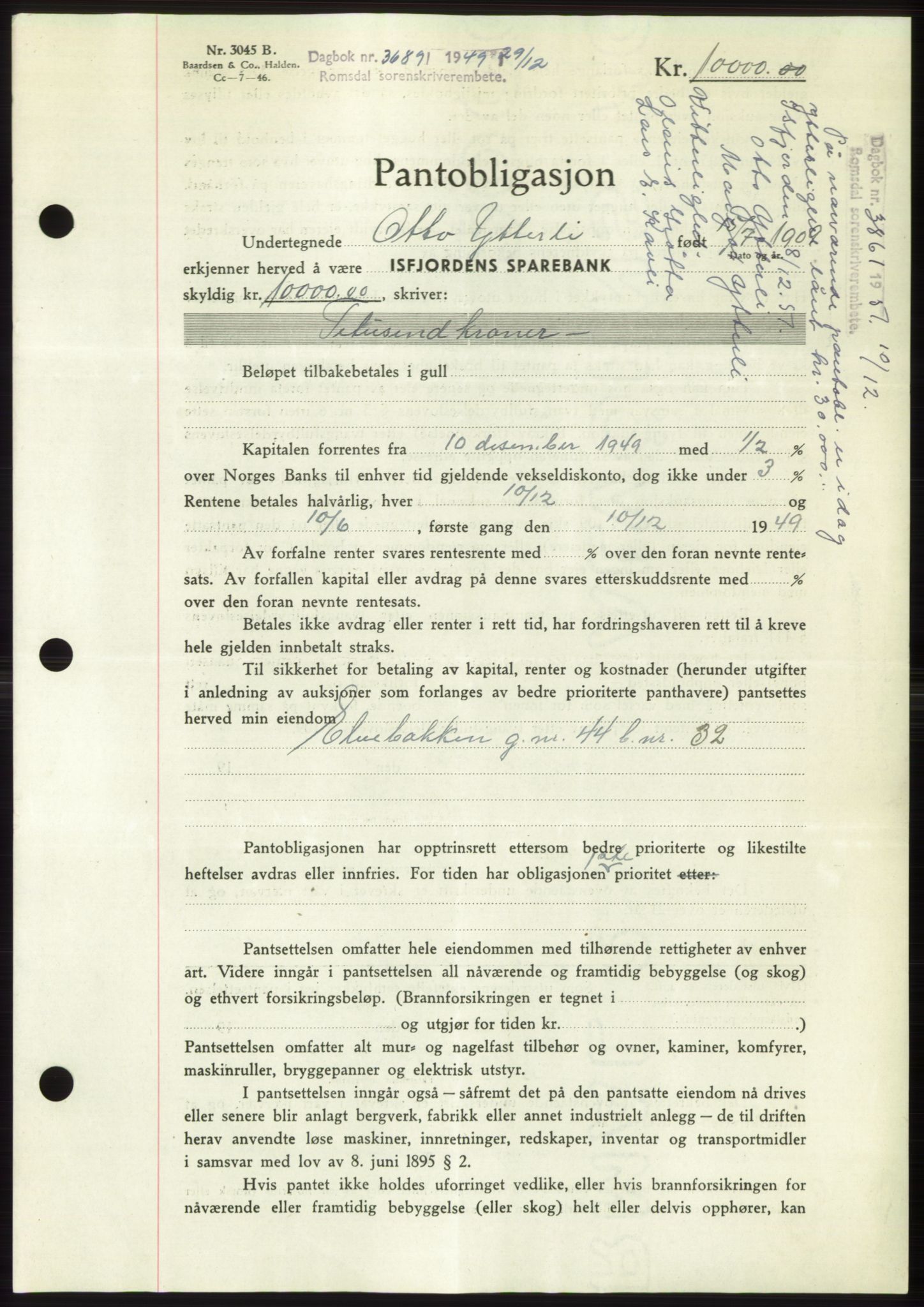 Romsdal sorenskriveri, AV/SAT-A-4149/1/2/2C: Pantebok nr. B5, 1949-1950, Dagboknr: 3689/1949