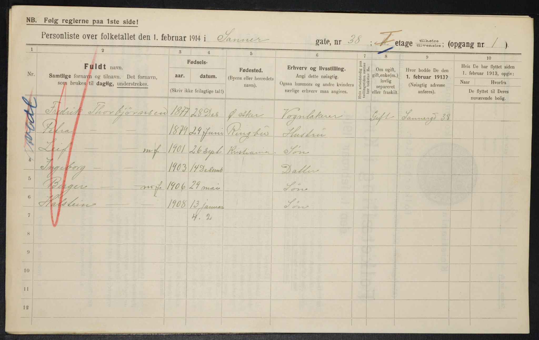 OBA, Kommunal folketelling 1.2.1914 for Kristiania, 1914, s. 88916