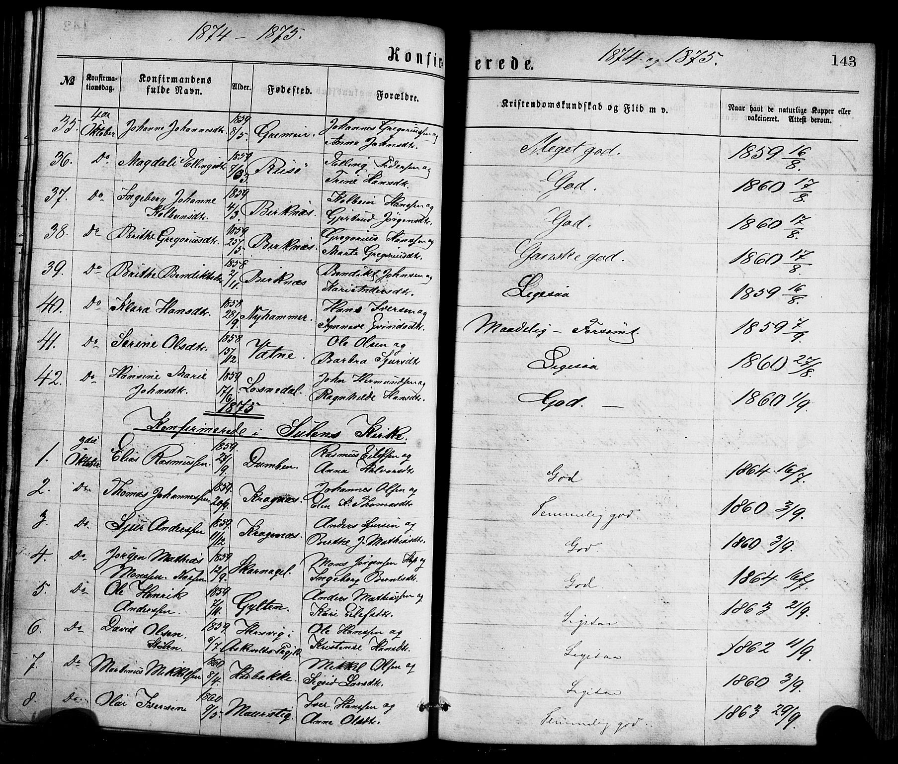 Gulen sokneprestembete, AV/SAB-A-80201/H/Haa/Haaa/L0023: Ministerialbok nr. A 23, 1870-1880, s. 143
