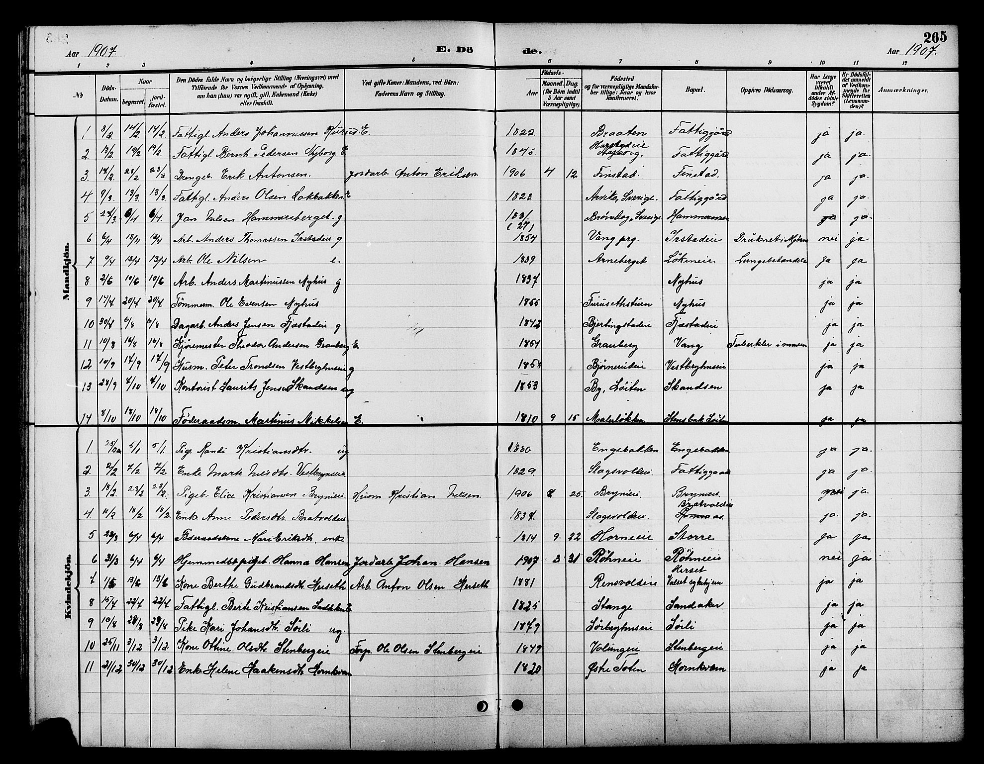 Romedal prestekontor, AV/SAH-PREST-004/L/L0012: Klokkerbok nr. 12, 1896-1914, s. 265