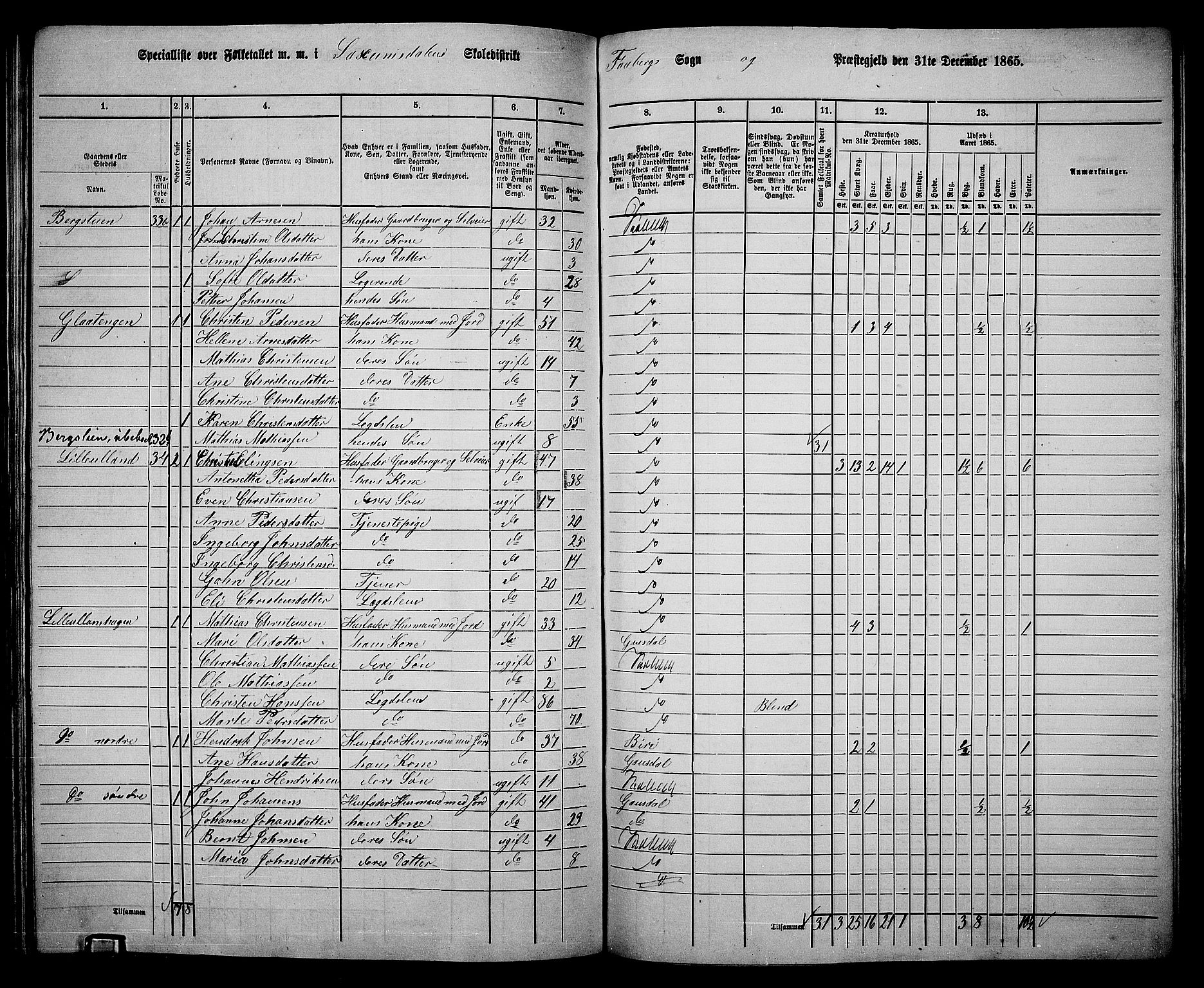 RA, Folketelling 1865 for 0524L Fåberg prestegjeld, Fåberg sokn og Lillehammer landsokn, 1865, s. 220