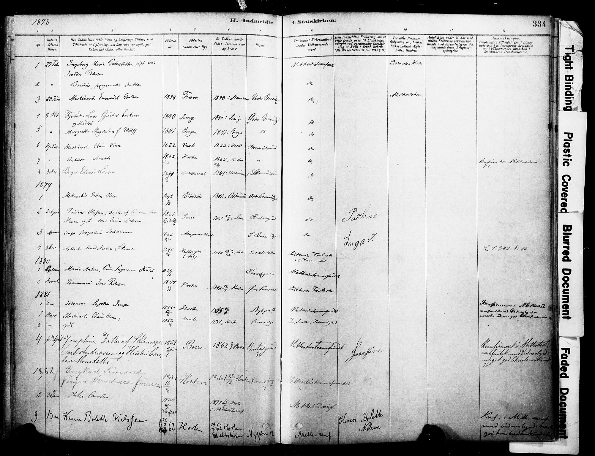 Horten kirkebøker, AV/SAKO-A-348/F/Fa/L0003: Ministerialbok nr. 3, 1878-1887, s. 334