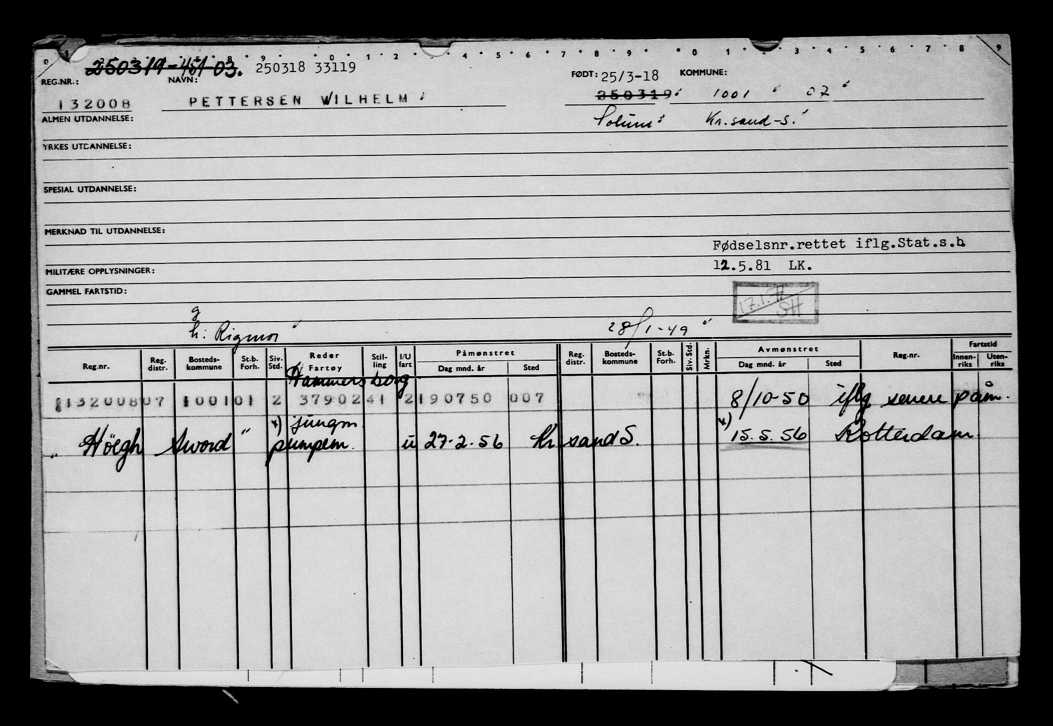 Direktoratet for sjømenn, AV/RA-S-3545/G/Gb/L0156: Hovedkort, 1918, s. 606