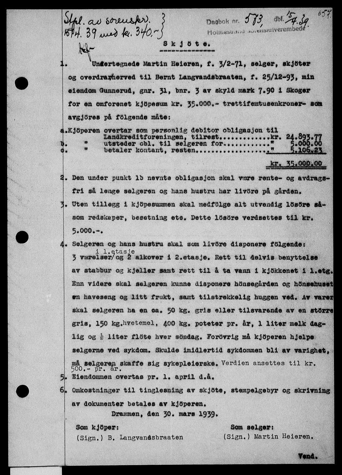 Holmestrand sorenskriveri, SAKO/A-67/G/Ga/Gaa/L0050: Pantebok nr. A-50, 1938-1939, Dagboknr: 573/1939