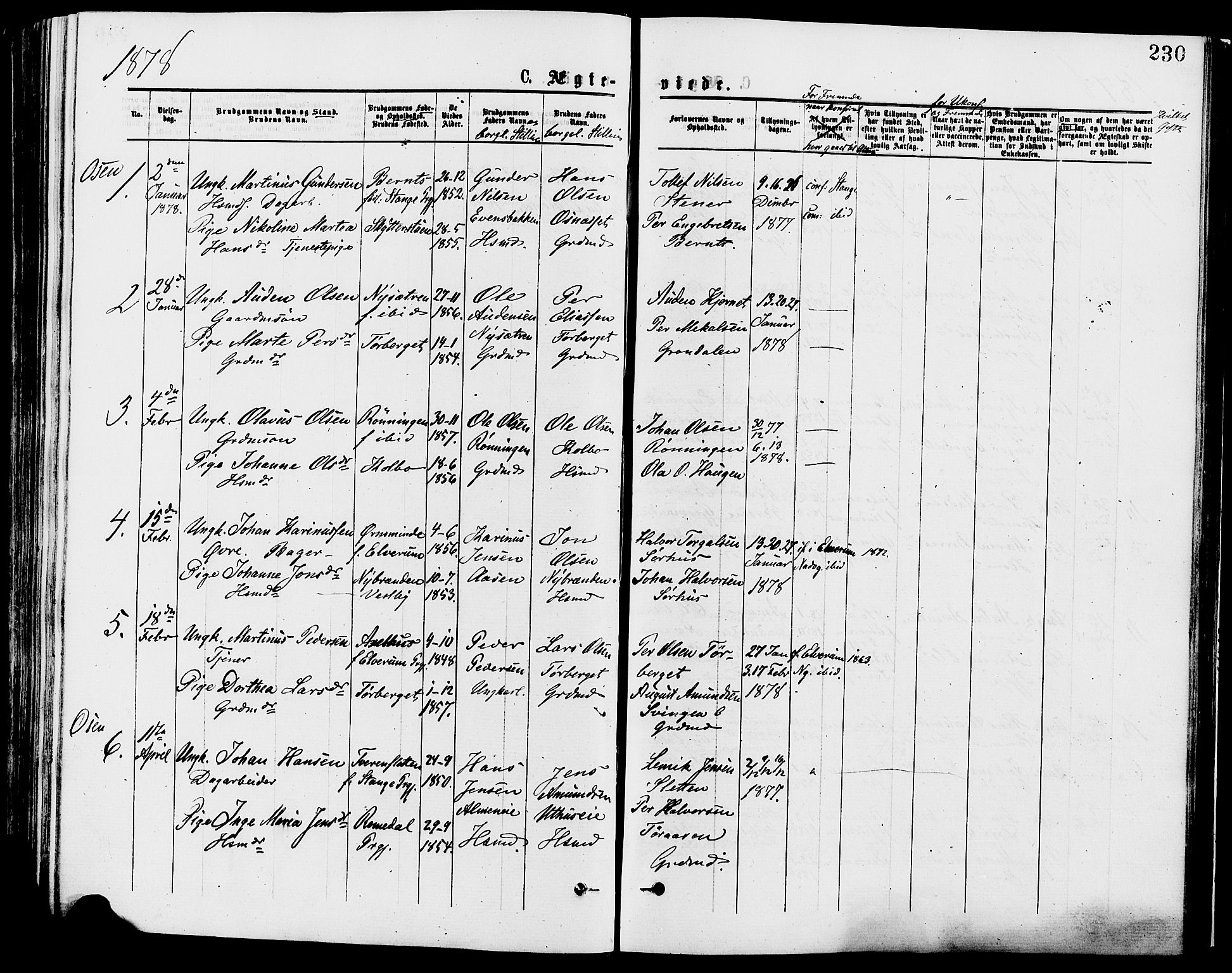 Trysil prestekontor, AV/SAH-PREST-046/H/Ha/Haa/L0007: Ministerialbok nr. 7, 1874-1880, s. 230