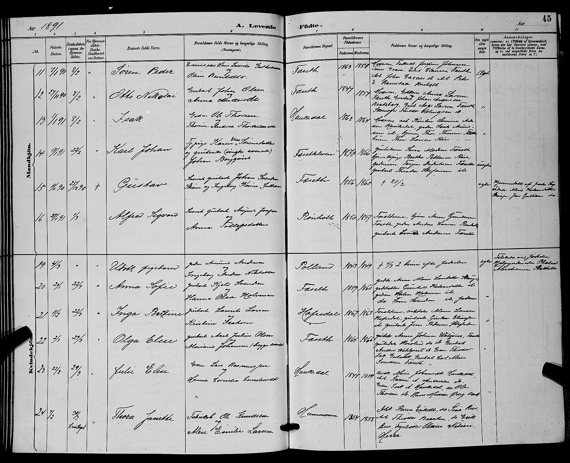 Bamble kirkebøker, AV/SAKO-A-253/G/Ga/L0009: Klokkerbok nr. I 9, 1888-1900, s. 45
