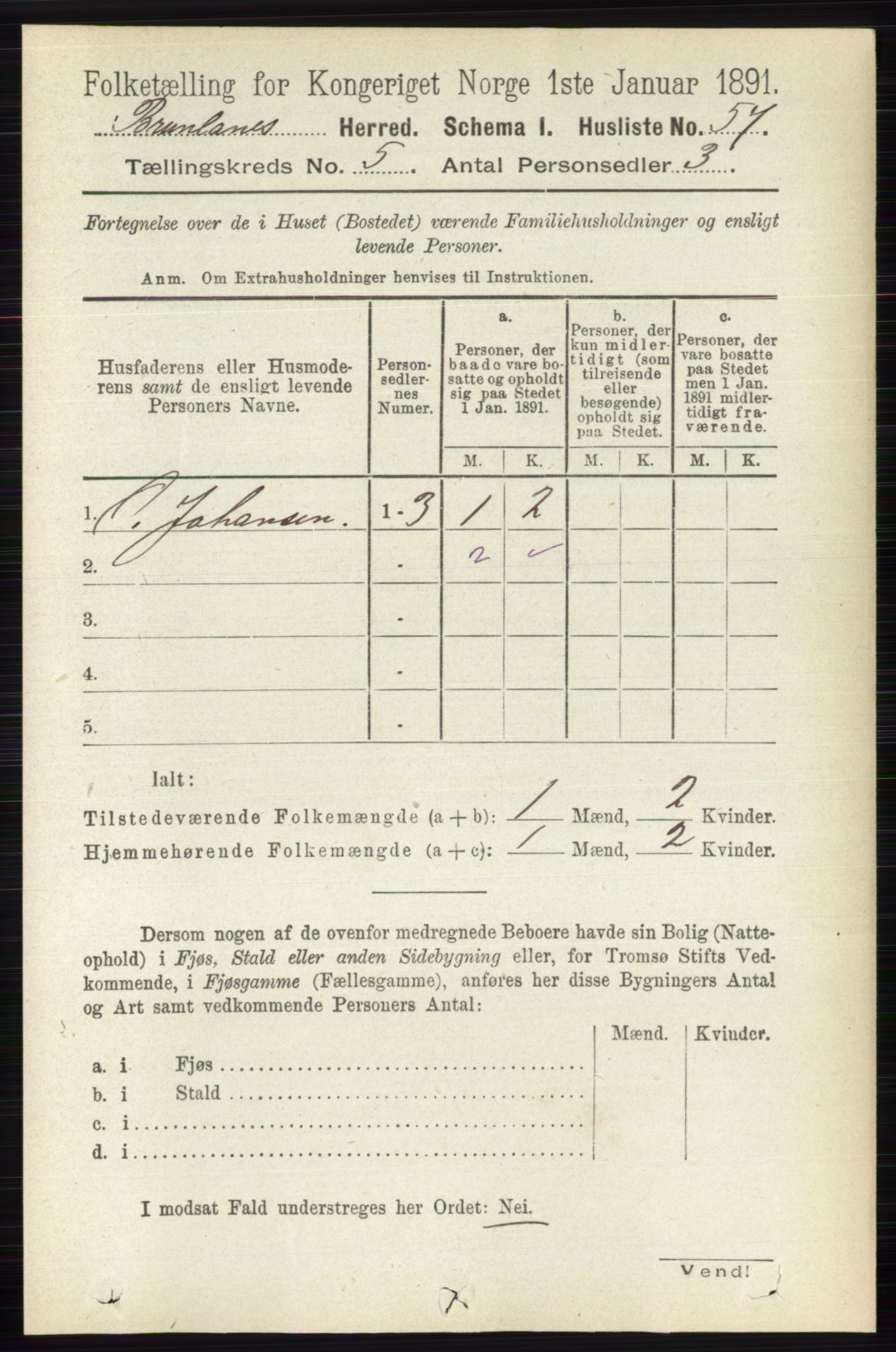 RA, Folketelling 1891 for 0726 Brunlanes herred, 1891, s. 2226