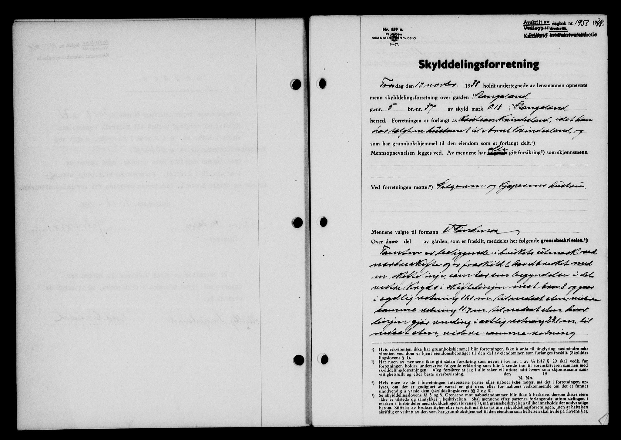 Karmsund sorenskriveri, SAST/A-100311/01/II/IIB/L0070: Pantebok nr. 51A, 1938-1939, Dagboknr: 1953/1938