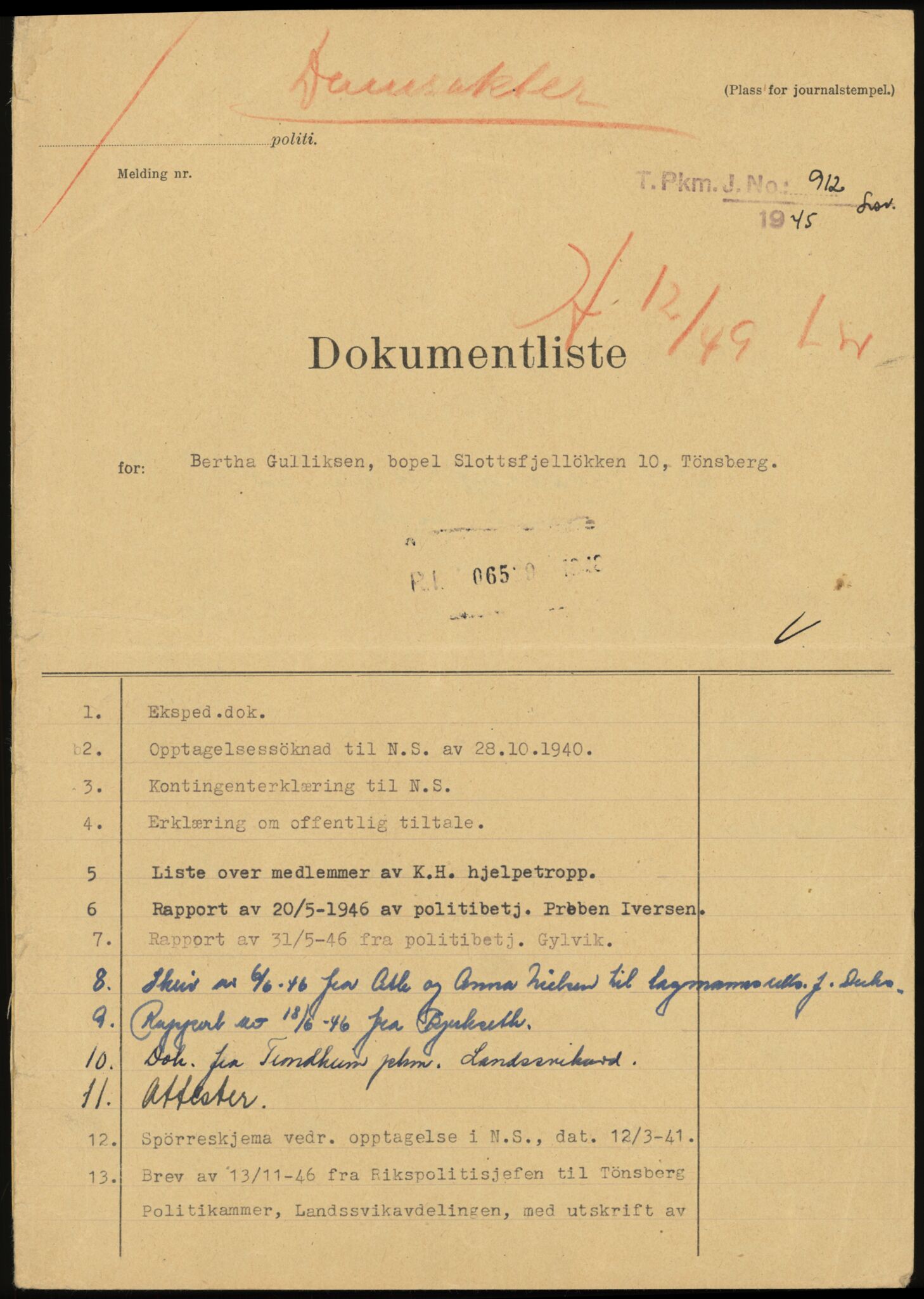 Landssvikarkivet, Tønsberg politikammer, AV/RA-S-3138-17/D/Da, 1945-1947, s. 4