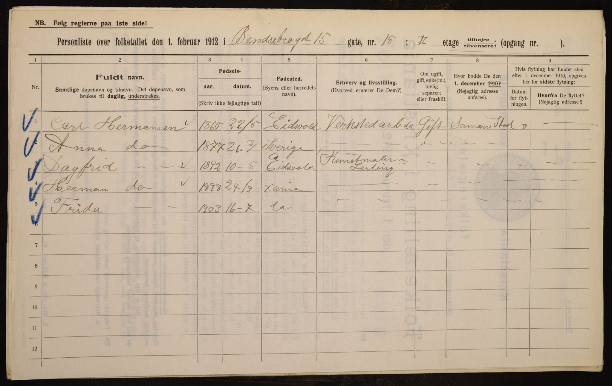 OBA, Kommunal folketelling 1.2.1912 for Kristiania, 1912, s. 3467