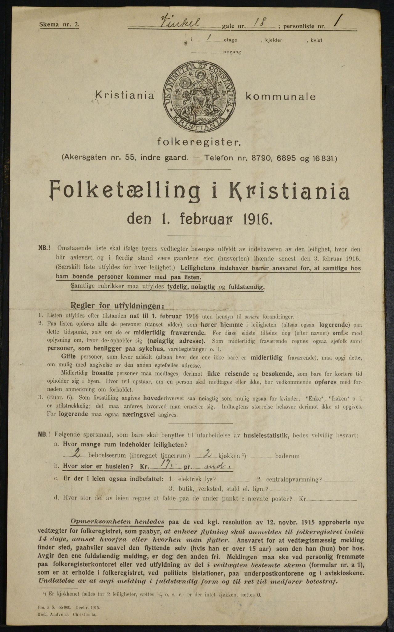 OBA, Kommunal folketelling 1.2.1916 for Kristiania, 1916, s. 127800