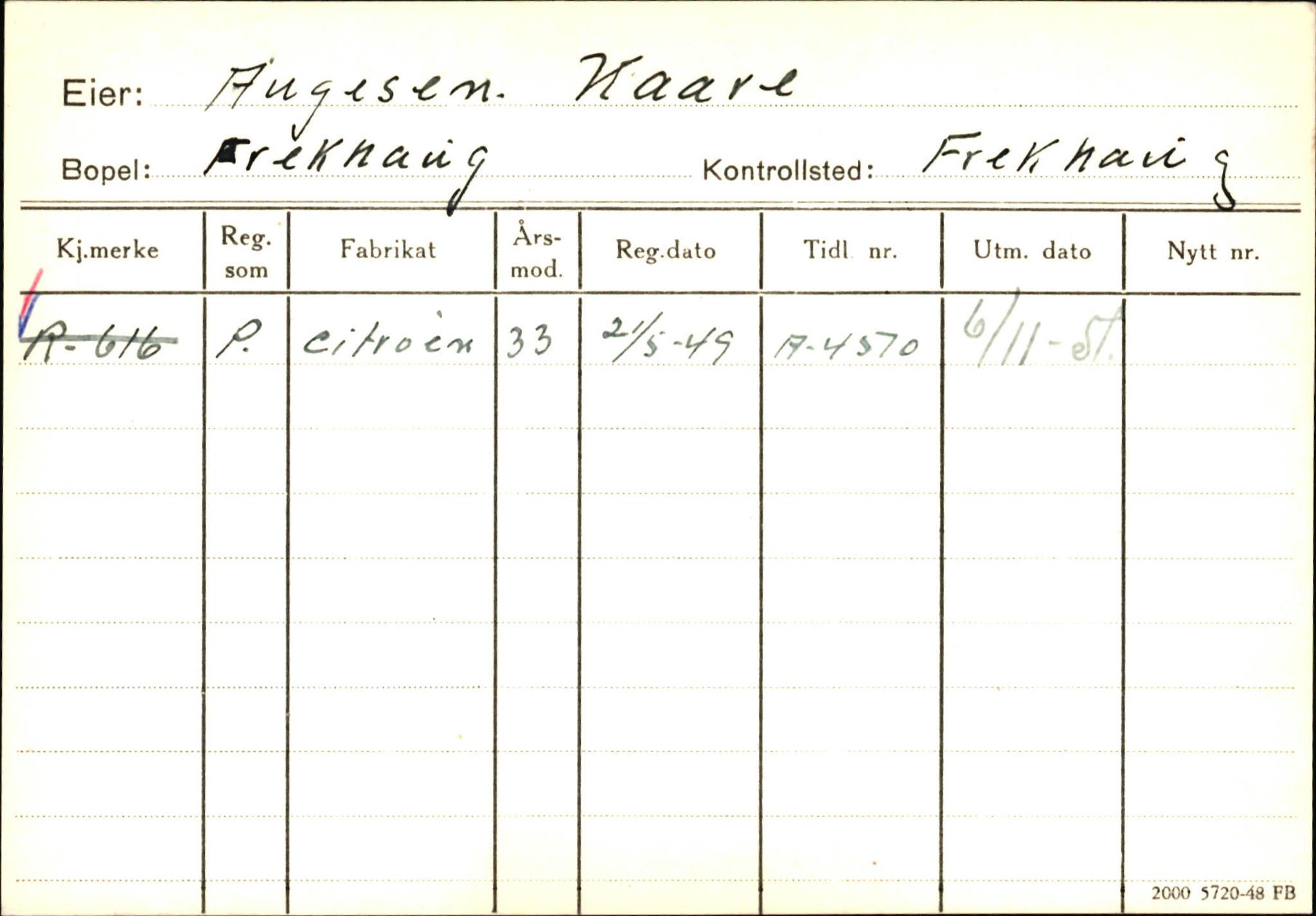 Statens vegvesen, Hordaland vegkontor, AV/SAB-A-5201/2/Ha/L0003: R-eierkort A-B, 1920-1971, s. 9